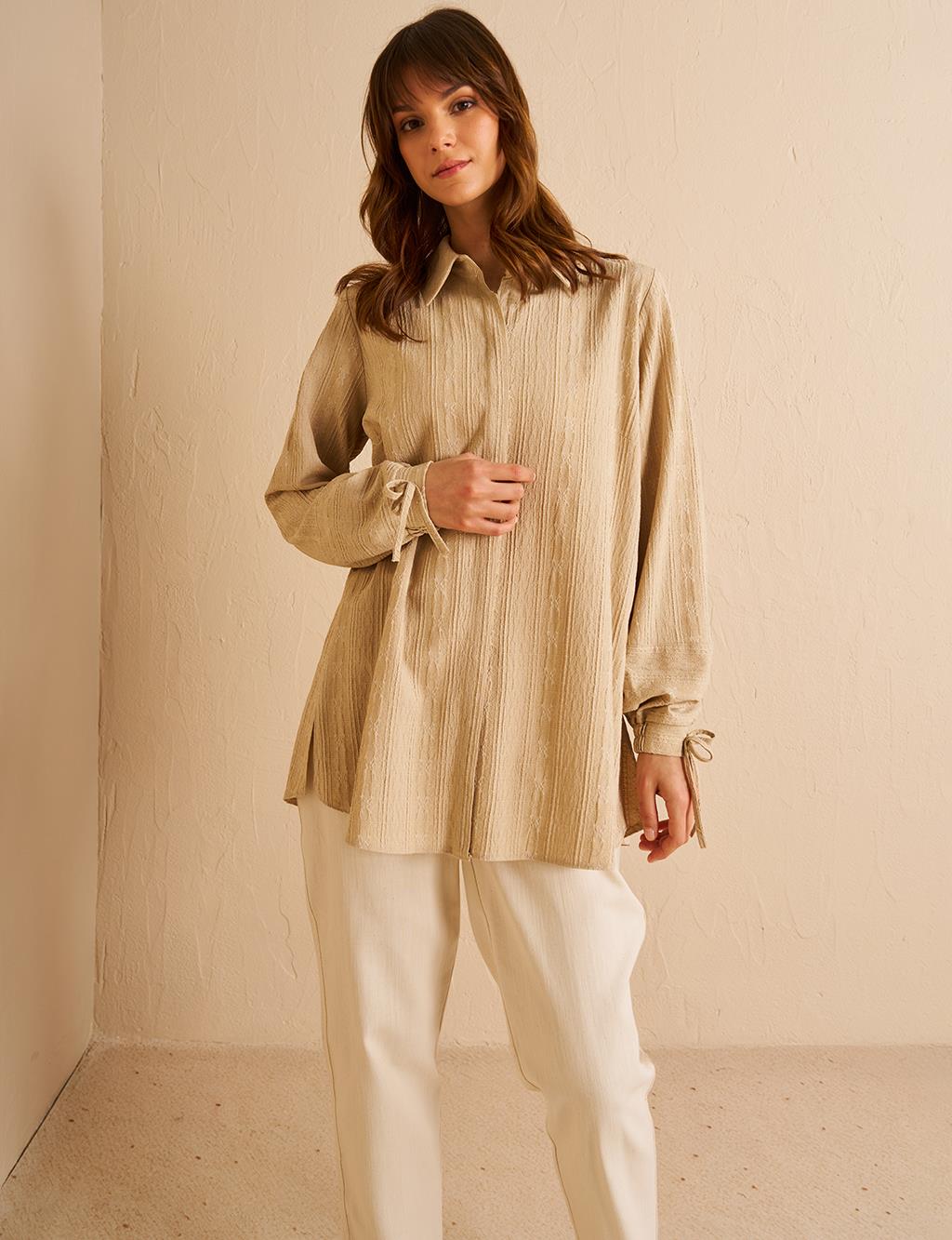 Hidden Embossed Placket Tunic Cream