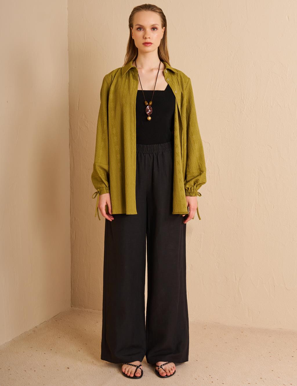 Hidden Embossed Placket Tunic Khaki