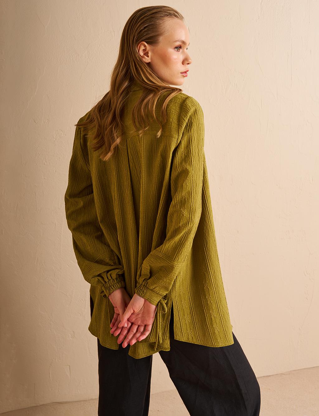 Hidden Embossed Placket Tunic Khaki