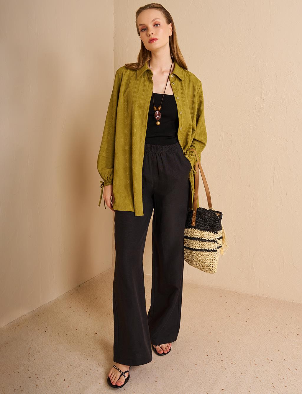 Hidden Embossed Placket Tunic Khaki