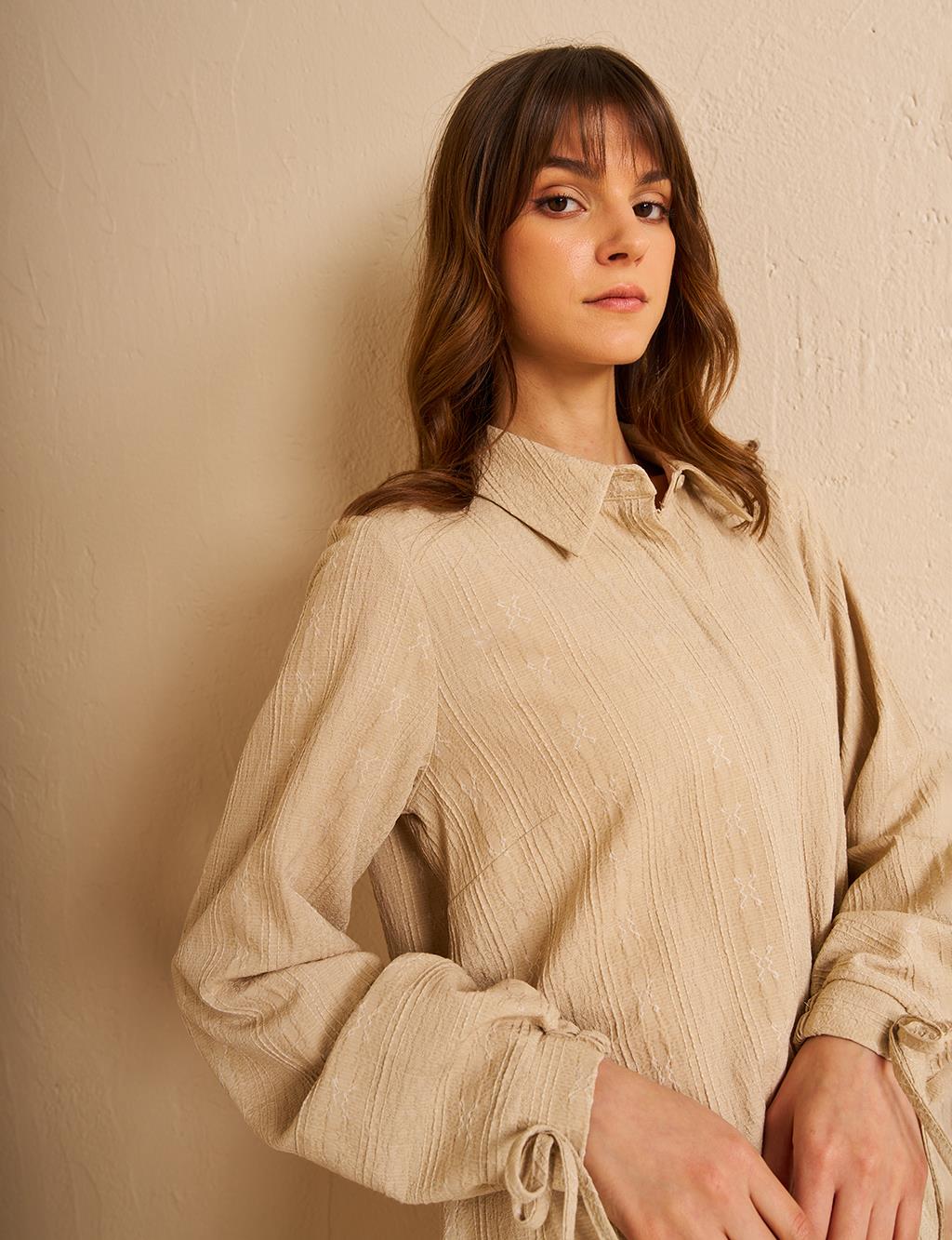 Hidden Embossed Placket Tunic Cream