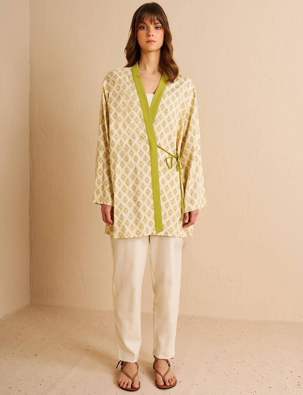 Patterned Kimono Khaki