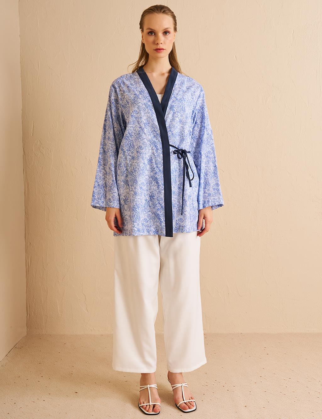 Double Breasted Tie Cotton Kimono Aviator Blue