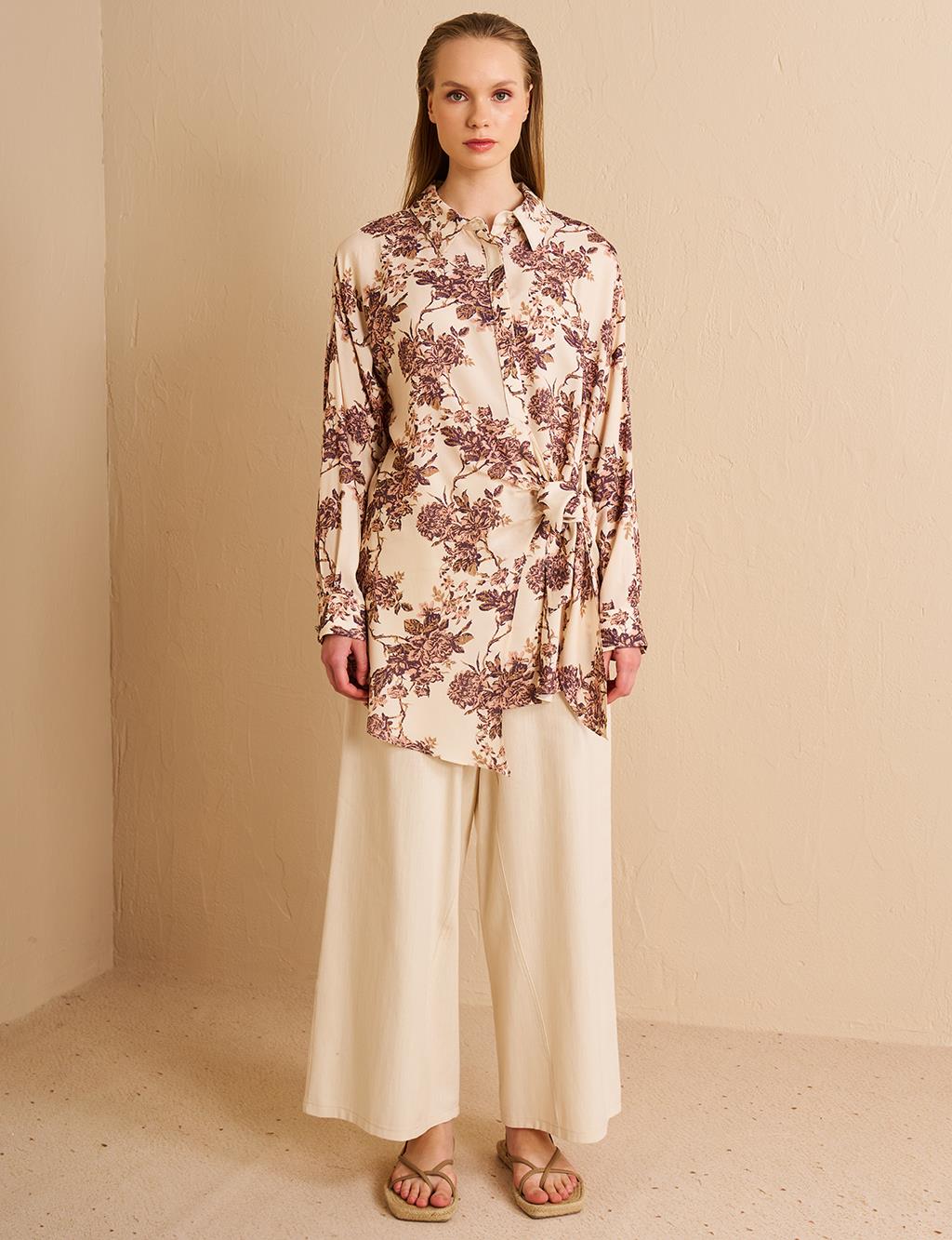 Waist-Tie Viscose Tunic Cream