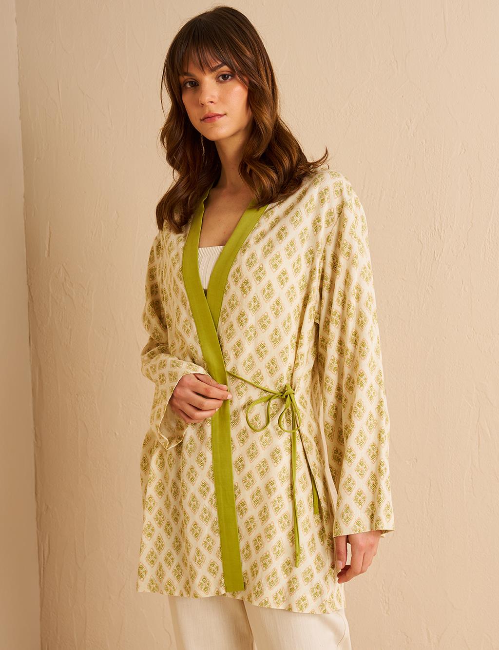 Patterned Kimono Khaki