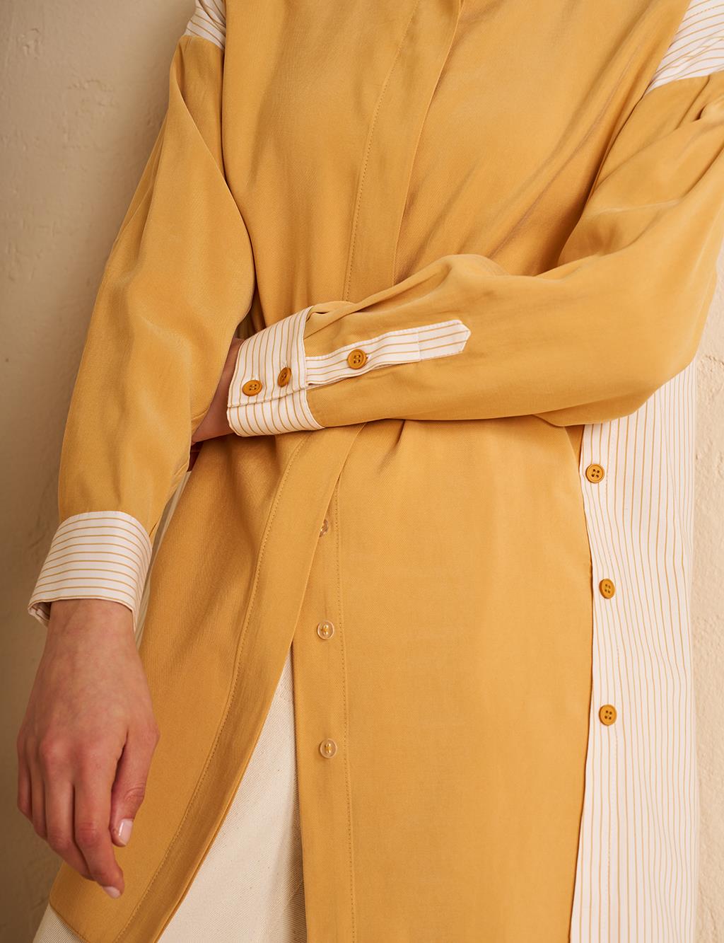 Button Detailed Mandarin Collar Tunic Saffron