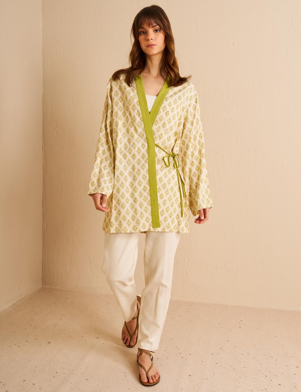 Patterned Kimono Khaki