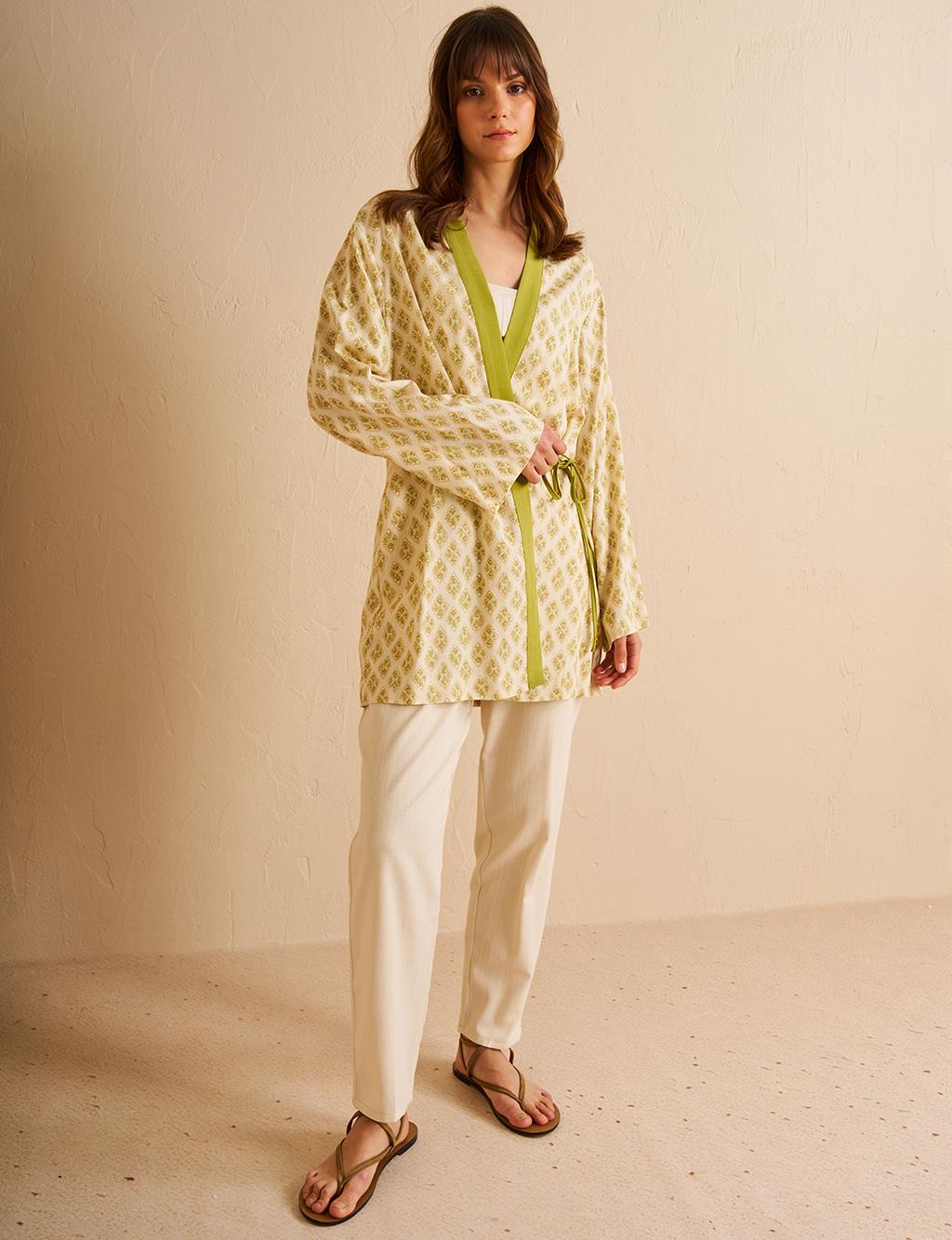 Patterned Kimono Khaki