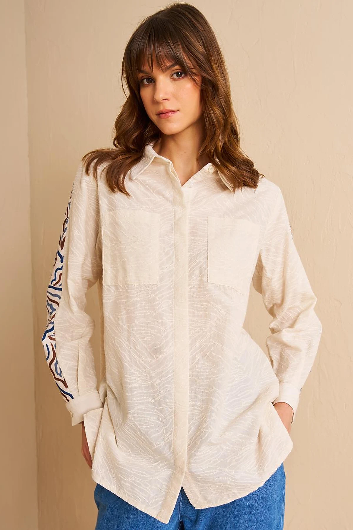 Print Detailed Cotton Tunic Cream