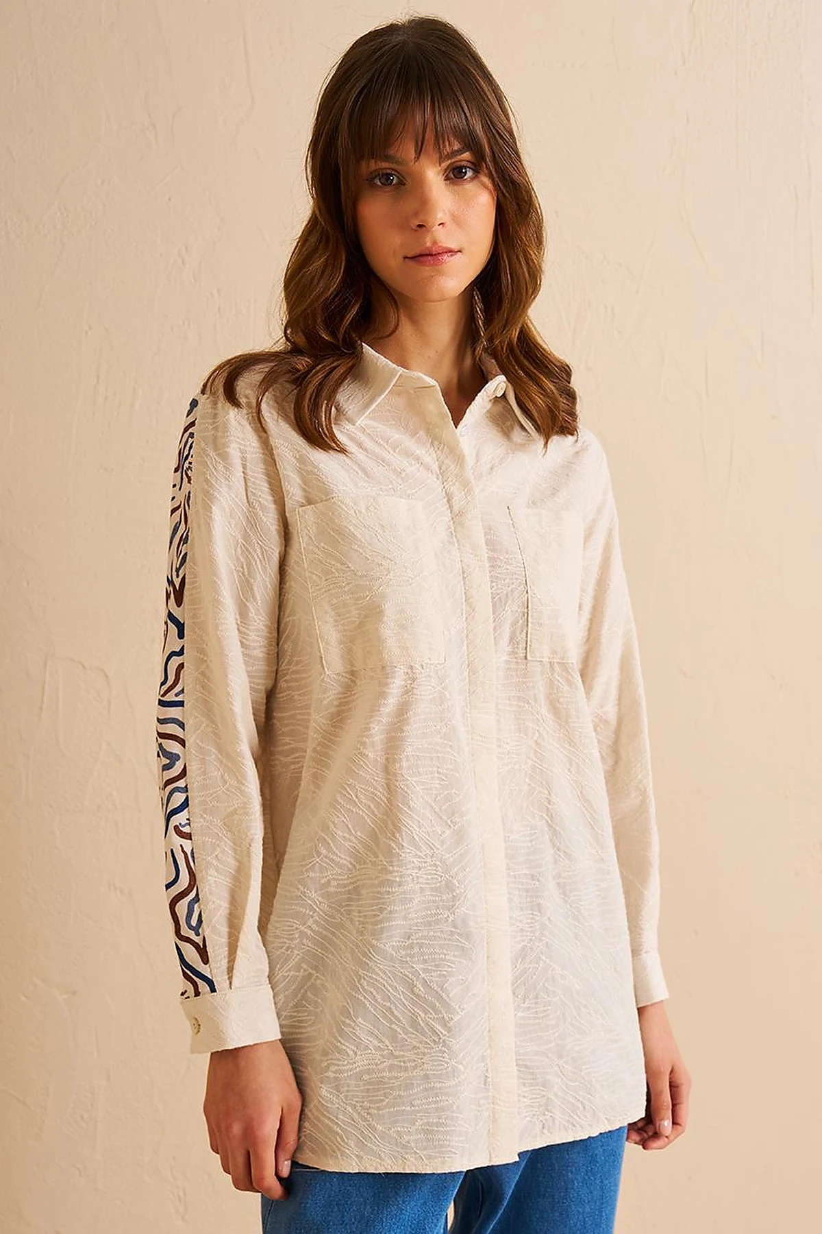 Print Detailed Cotton Tunic Cream