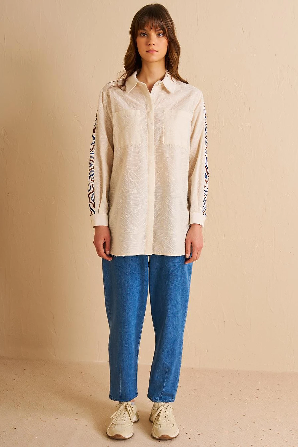 Print Detailed Cotton Tunic Cream