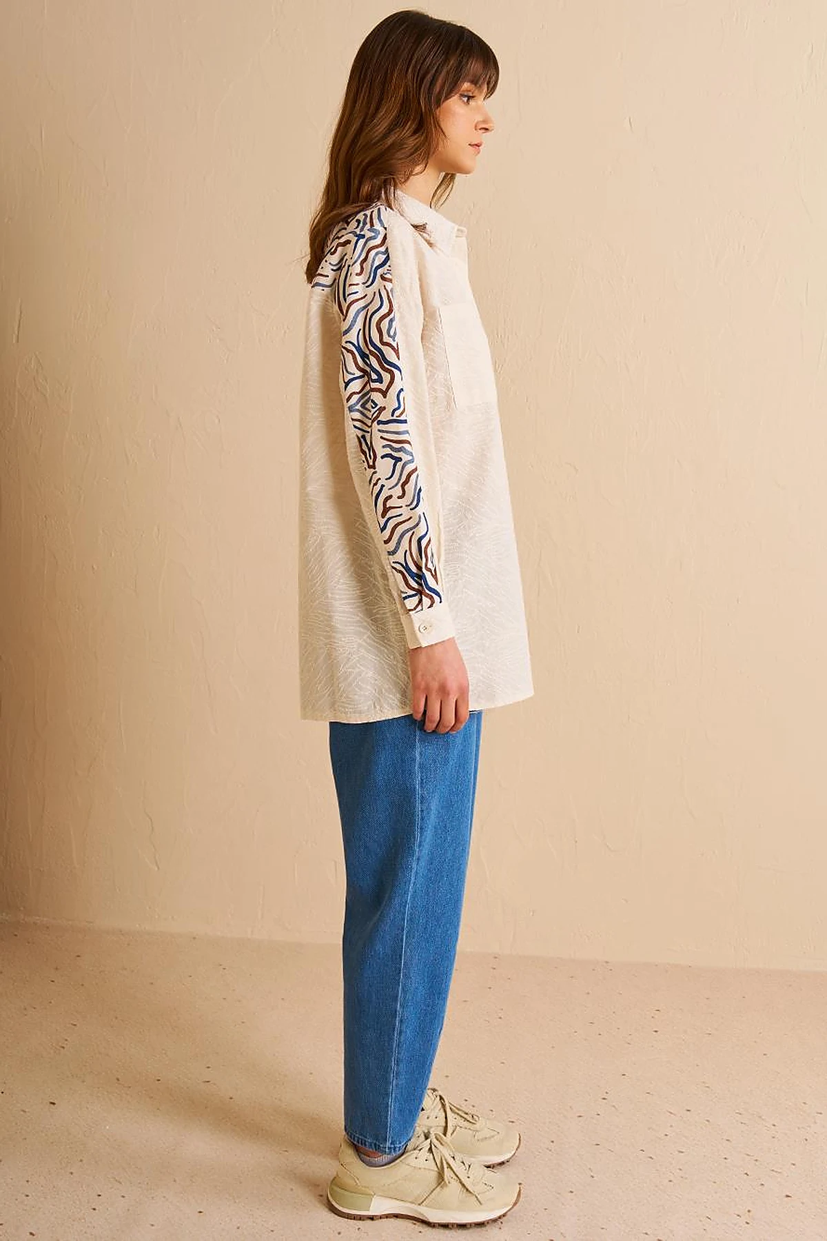 Print Detailed Cotton Tunic Cream