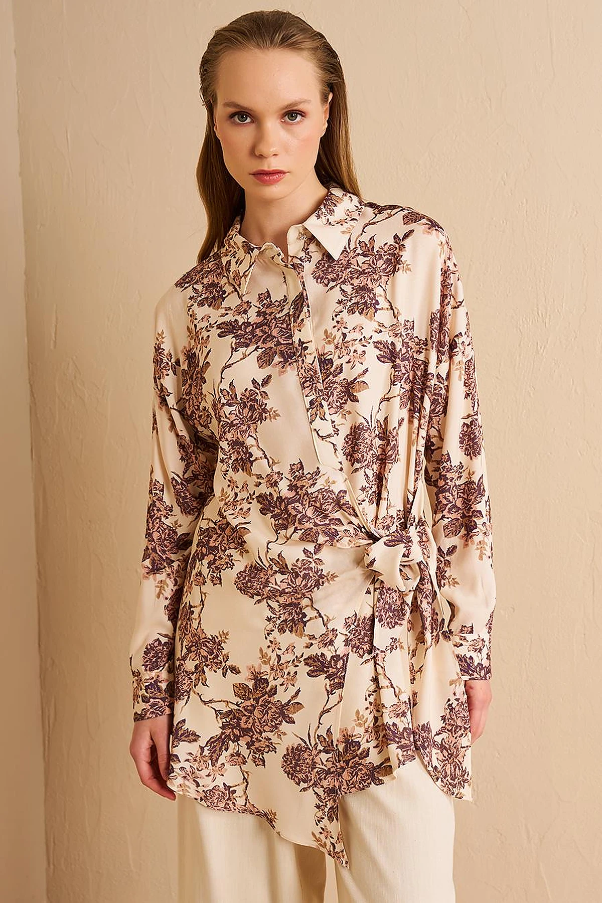 Waist-Tie Viscose Tunic Cream
