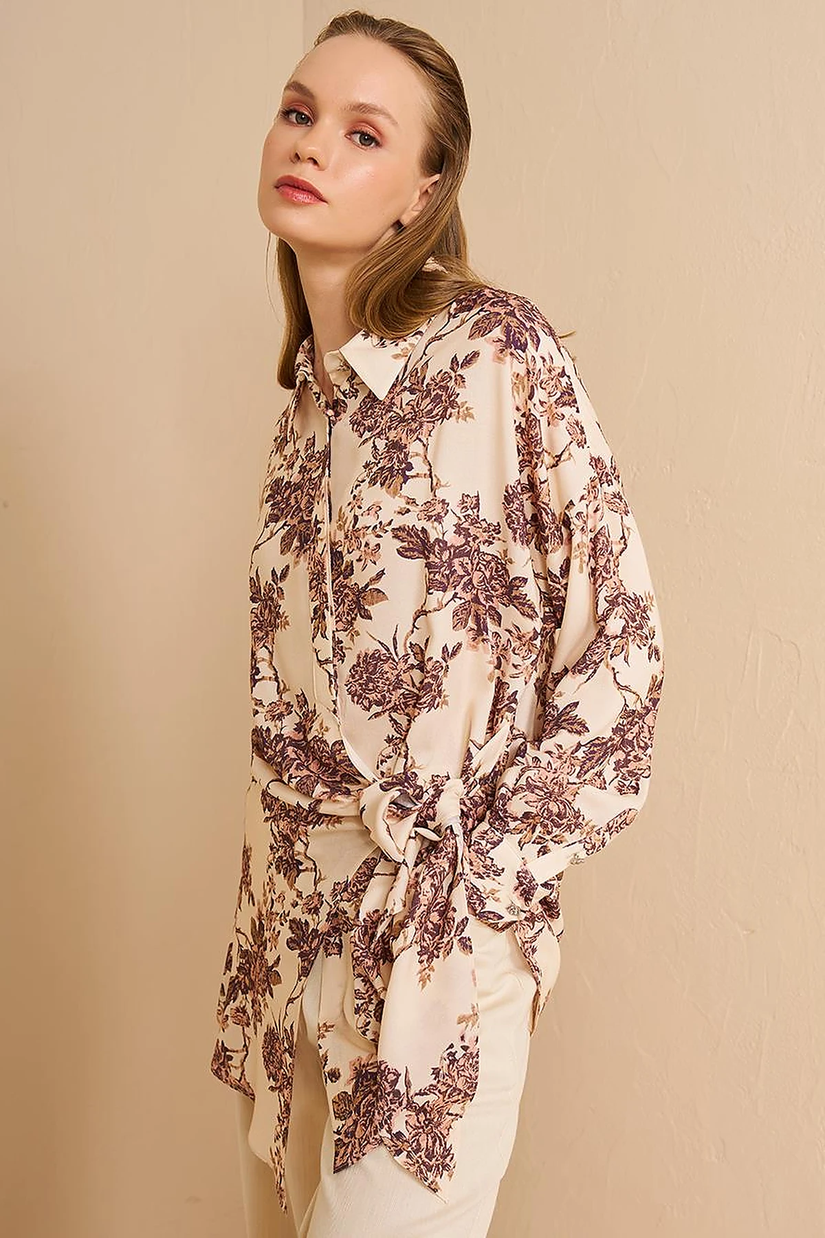 Waist-Tie Viscose Tunic Cream