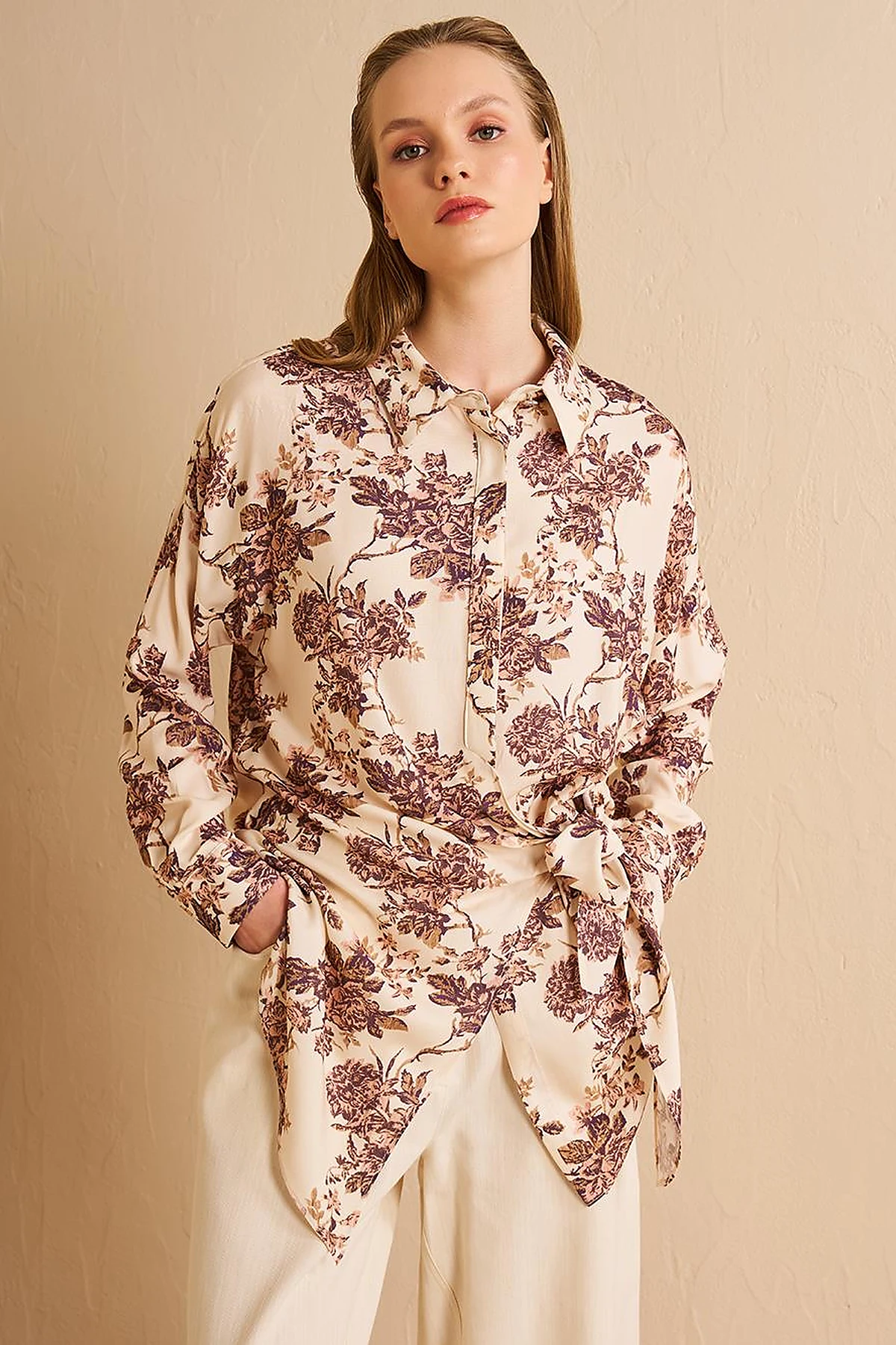 Waist-Tie Viscose Tunic Cream