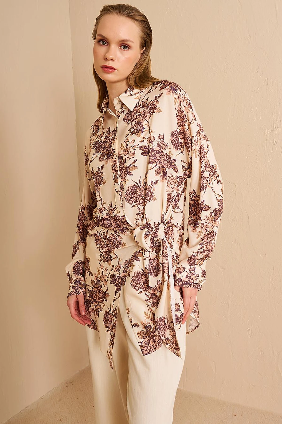Waist-Tie Viscose Tunic Cream
