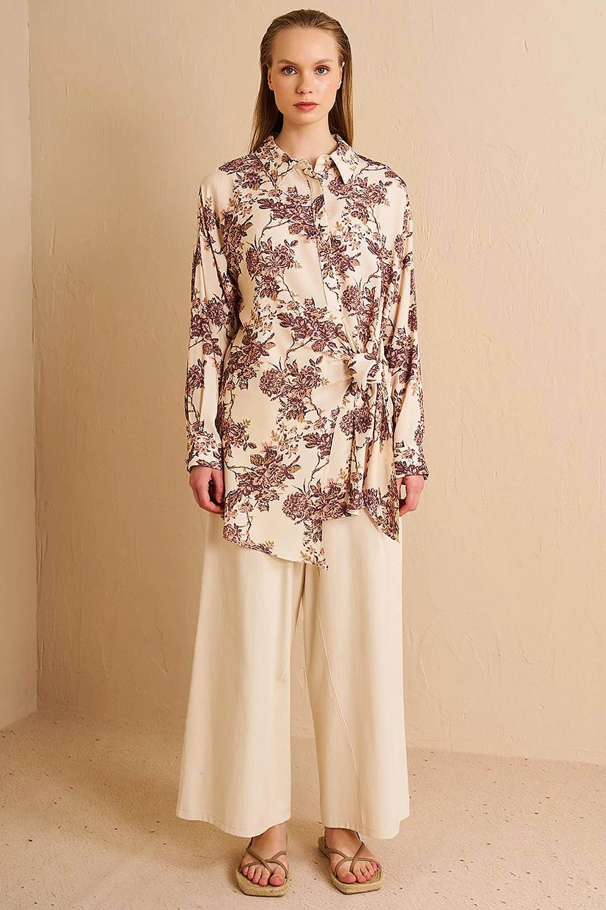 Waist-Tie Viscose Tunic Cream