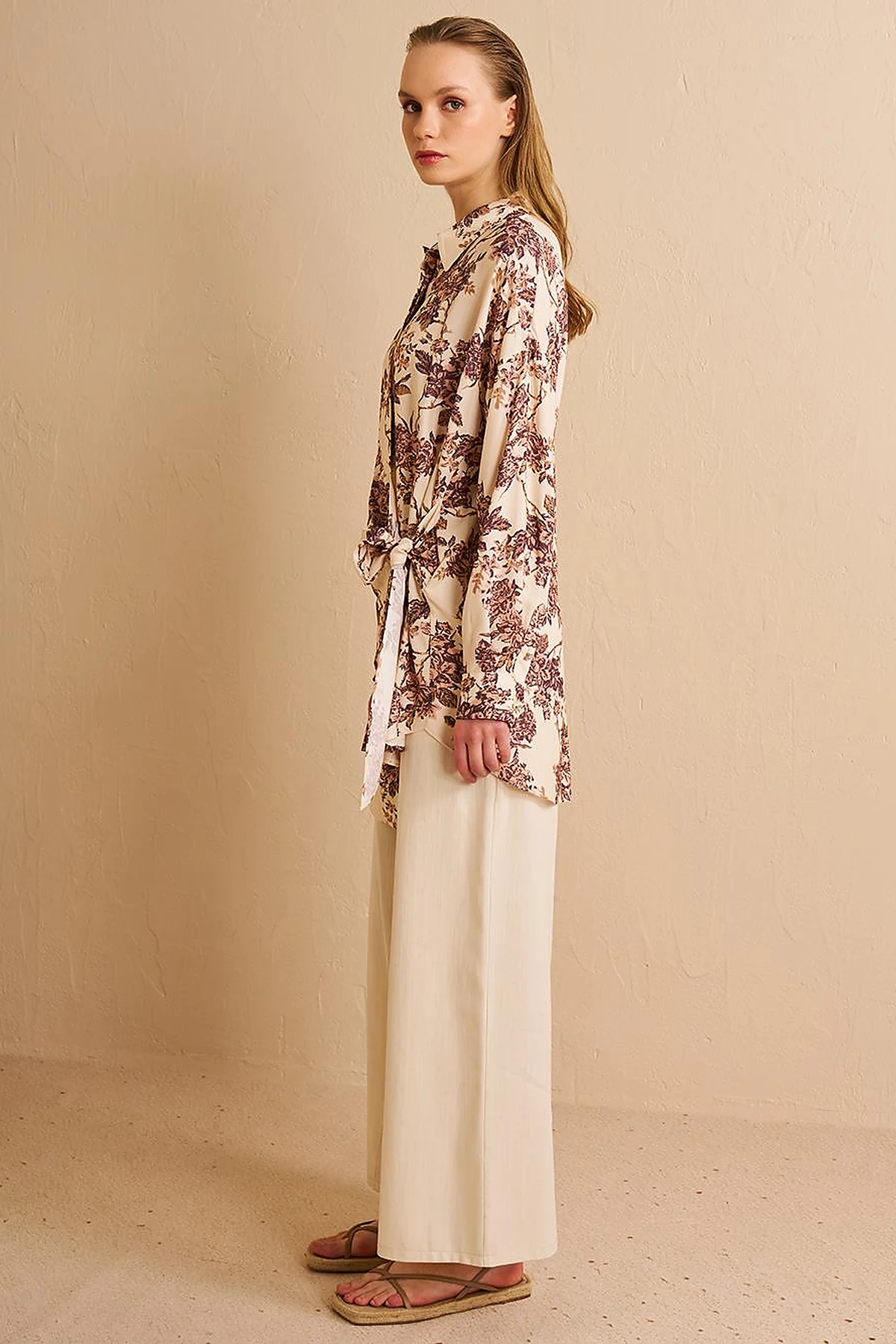 Waist-Tie Viscose Tunic Cream
