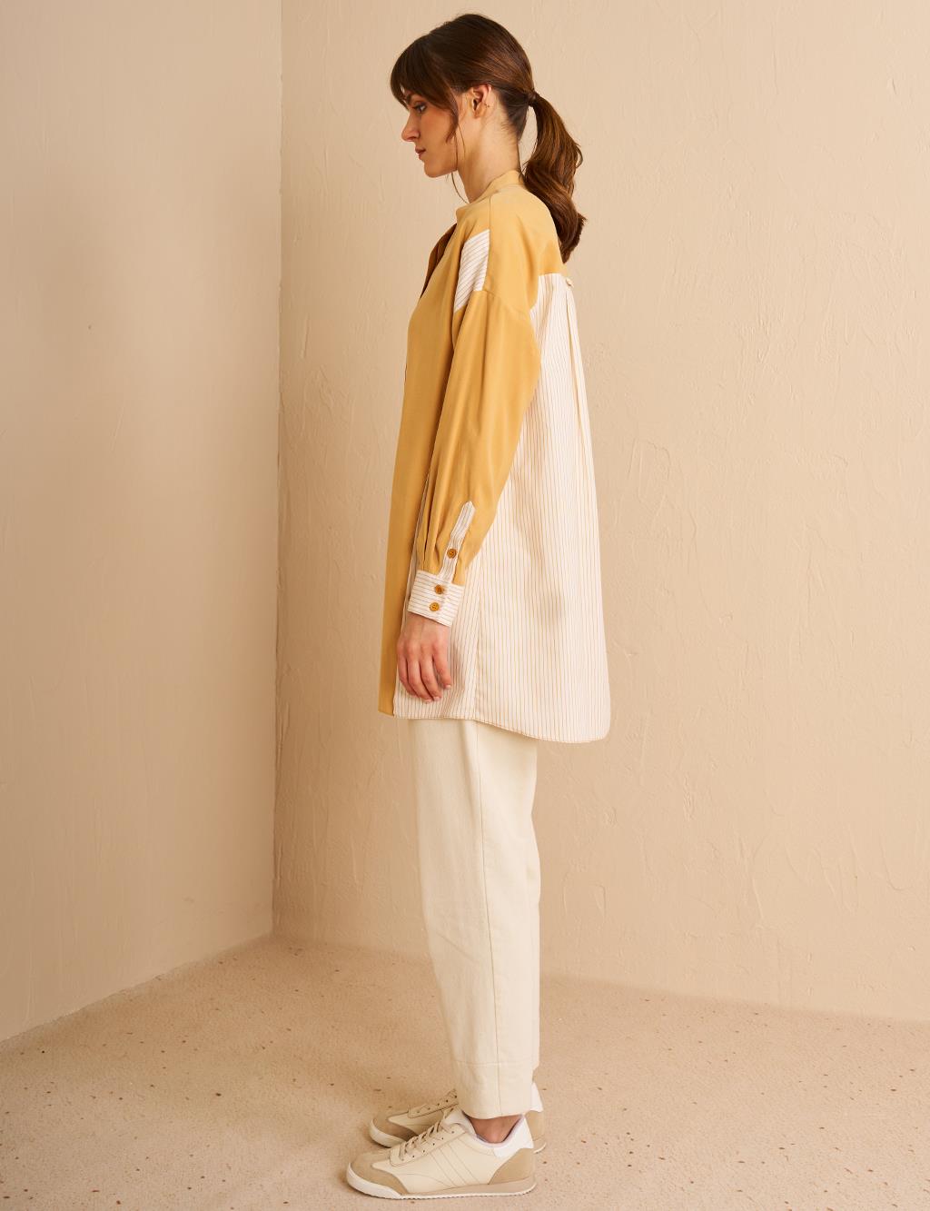 Button Detailed Mandarin Collar Tunic Saffron