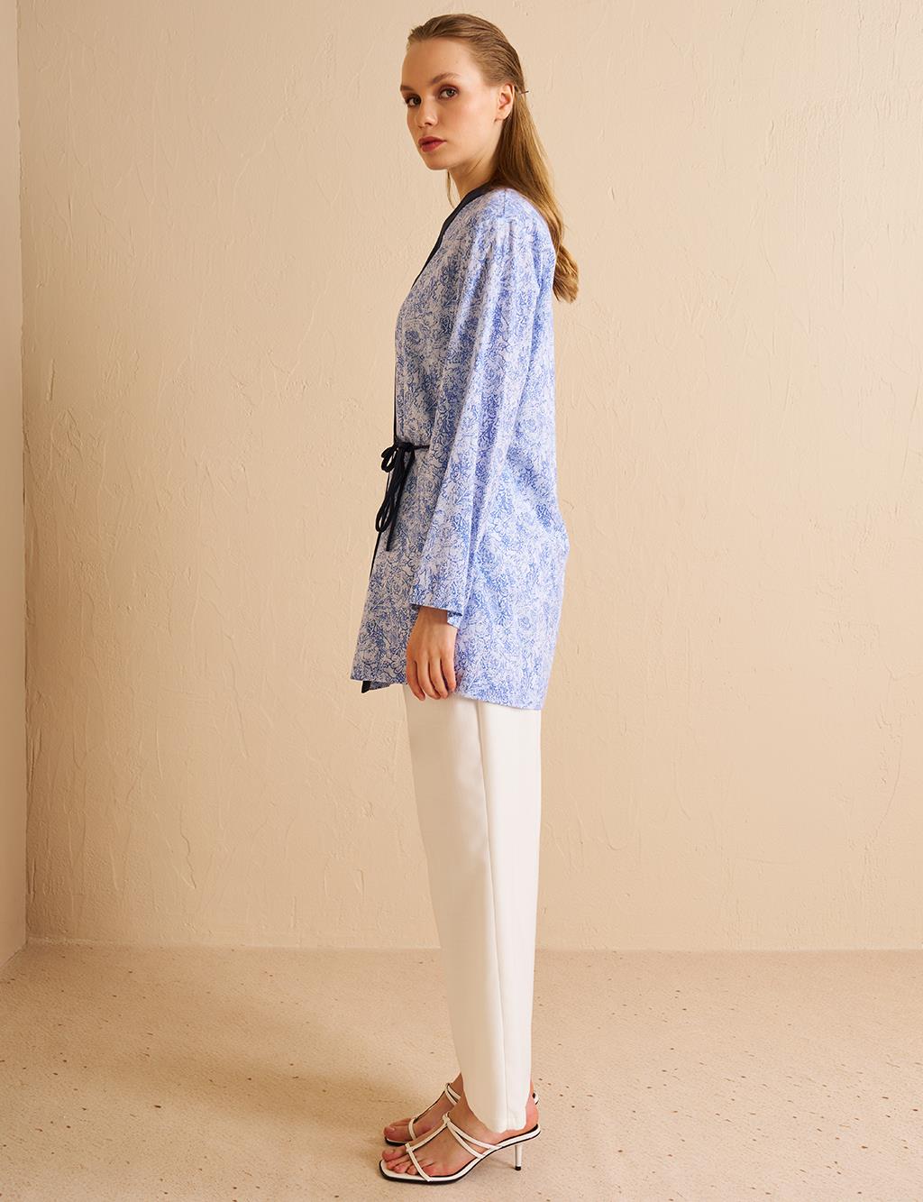 Double Breasted Tie Cotton Kimono Aviator Blue