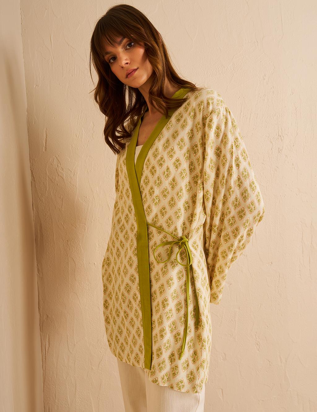 Patterned Kimono Khaki