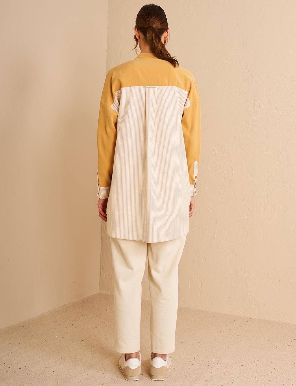Button Detailed Mandarin Collar Tunic Saffron