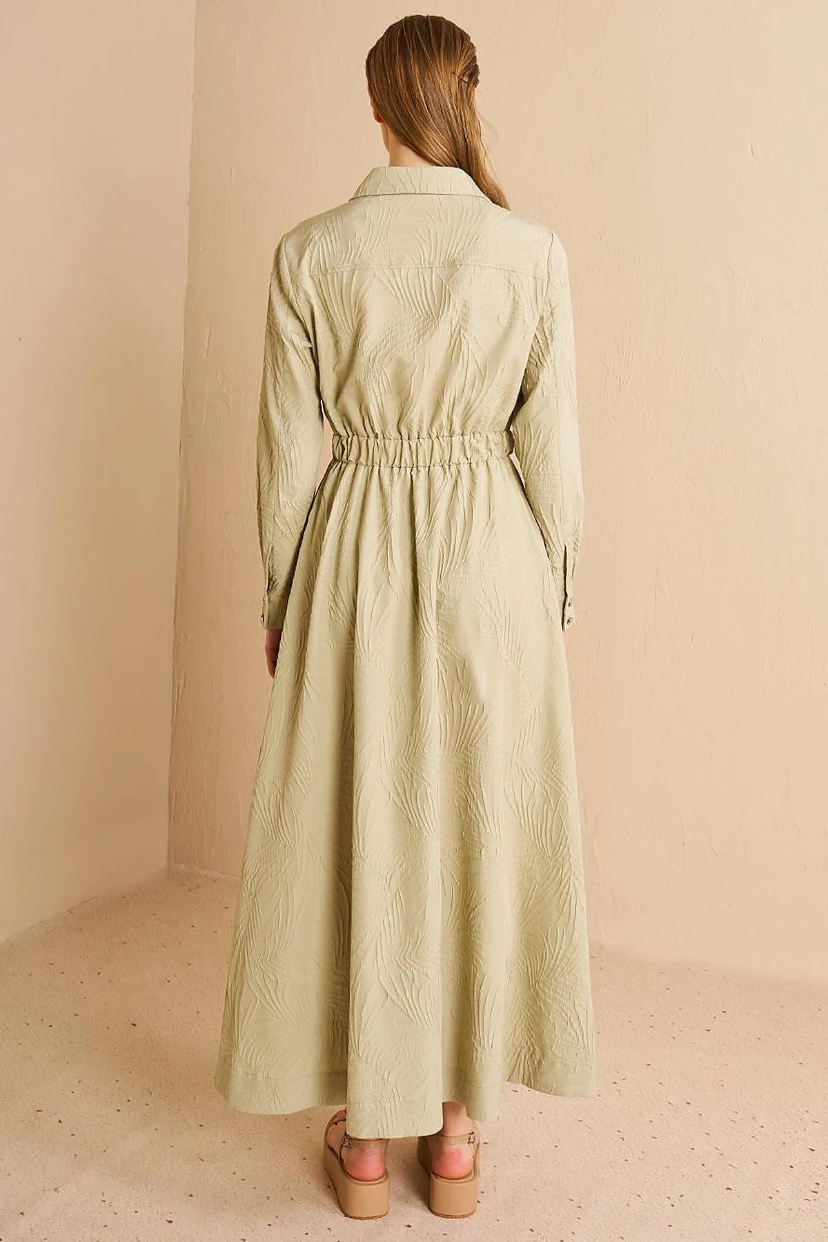 Shirt Collar Maxi Dress Mold Green