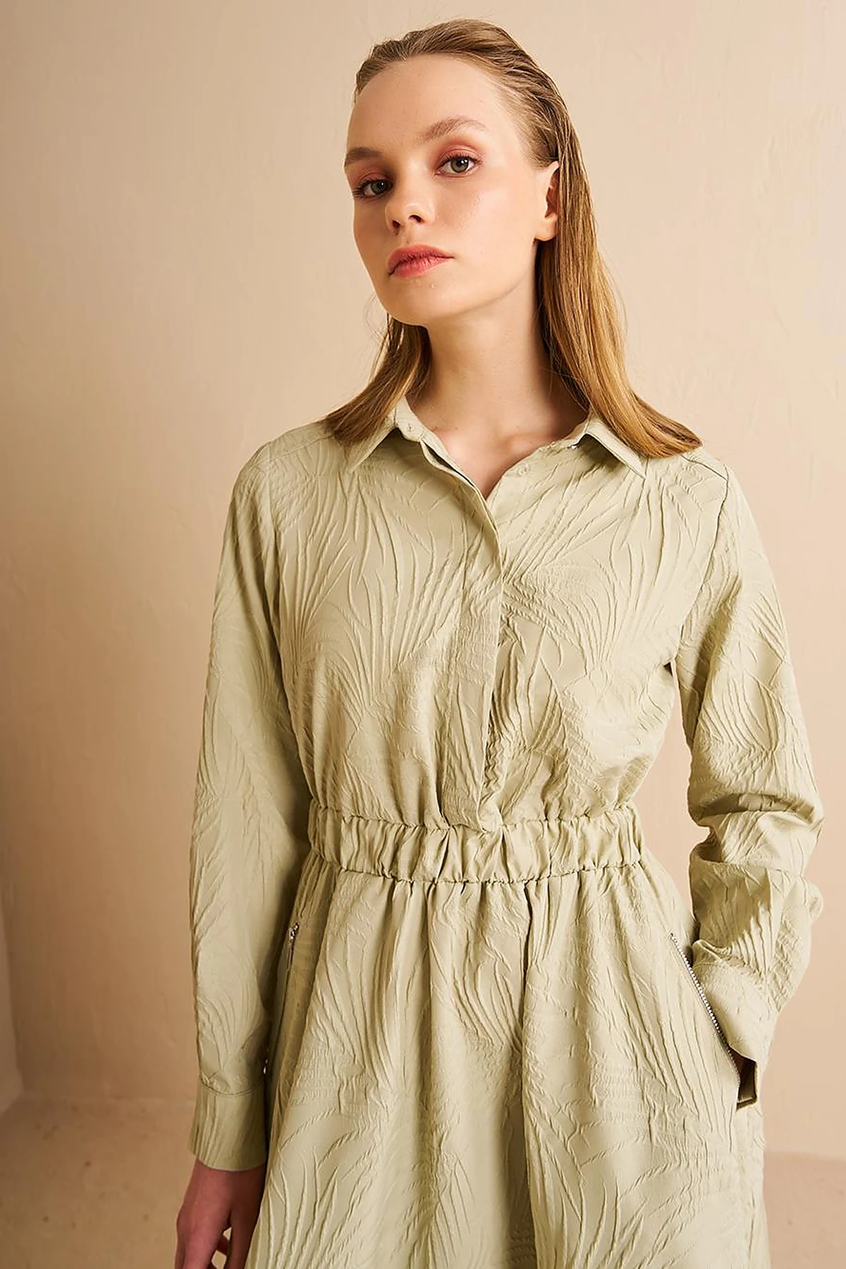Shirt Collar Maxi Dress Mold Green