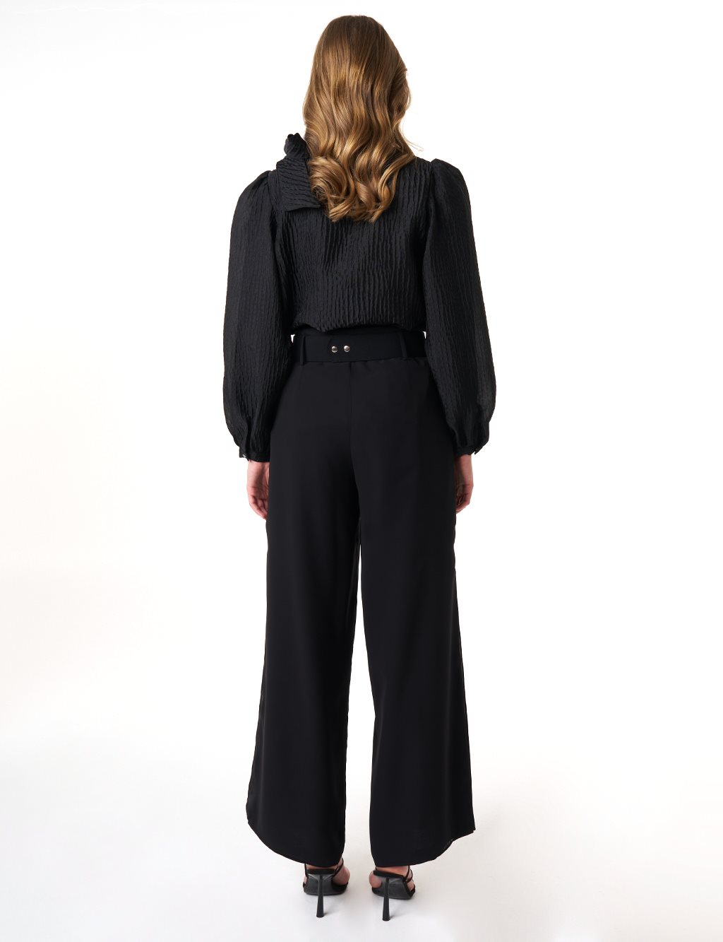 Metal Buckle Detailed Crepe Pants Black