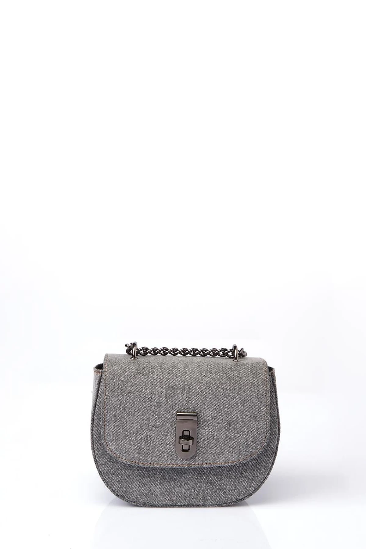 Lidded Denim Shoulder Bag Gray
