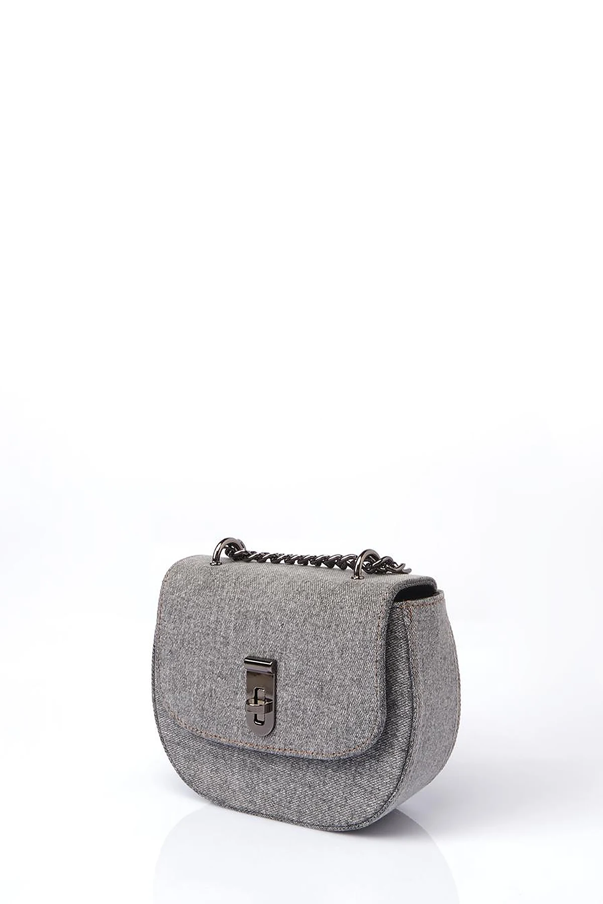 Lidded Denim Shoulder Bag Gray
