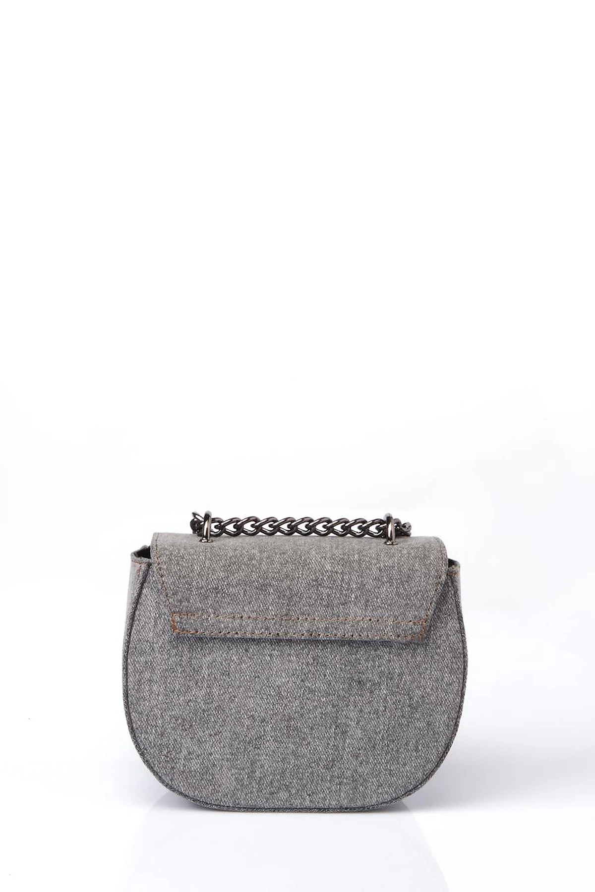 Lidded Denim Shoulder Bag Gray