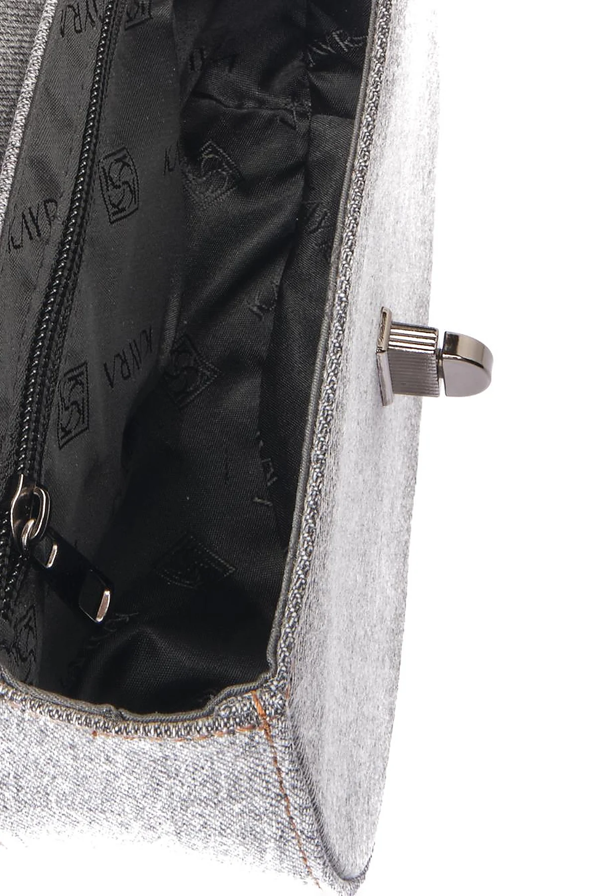 Lidded Denim Shoulder Bag Gray