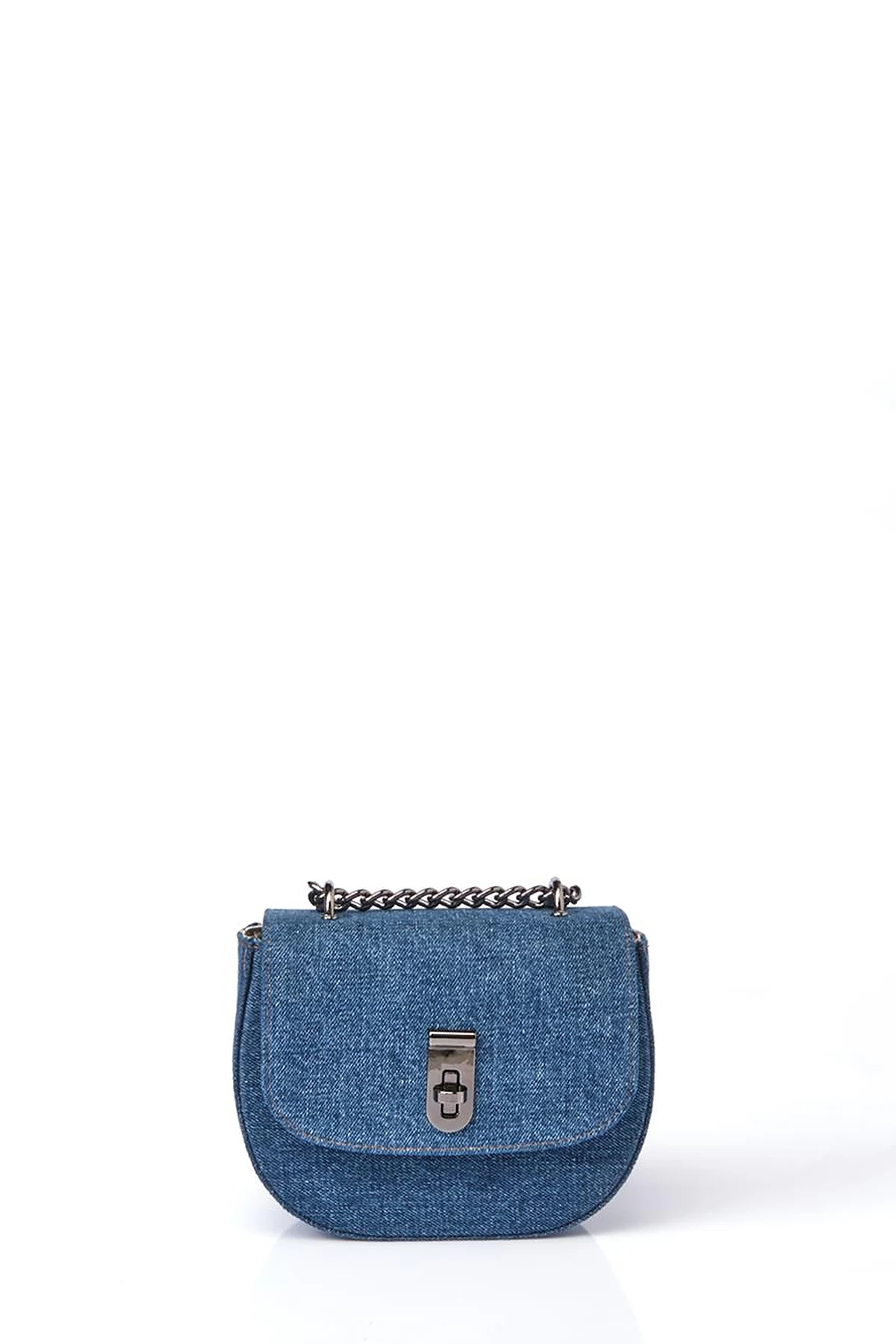 Lidded Denim Shoulder Bag Indigo