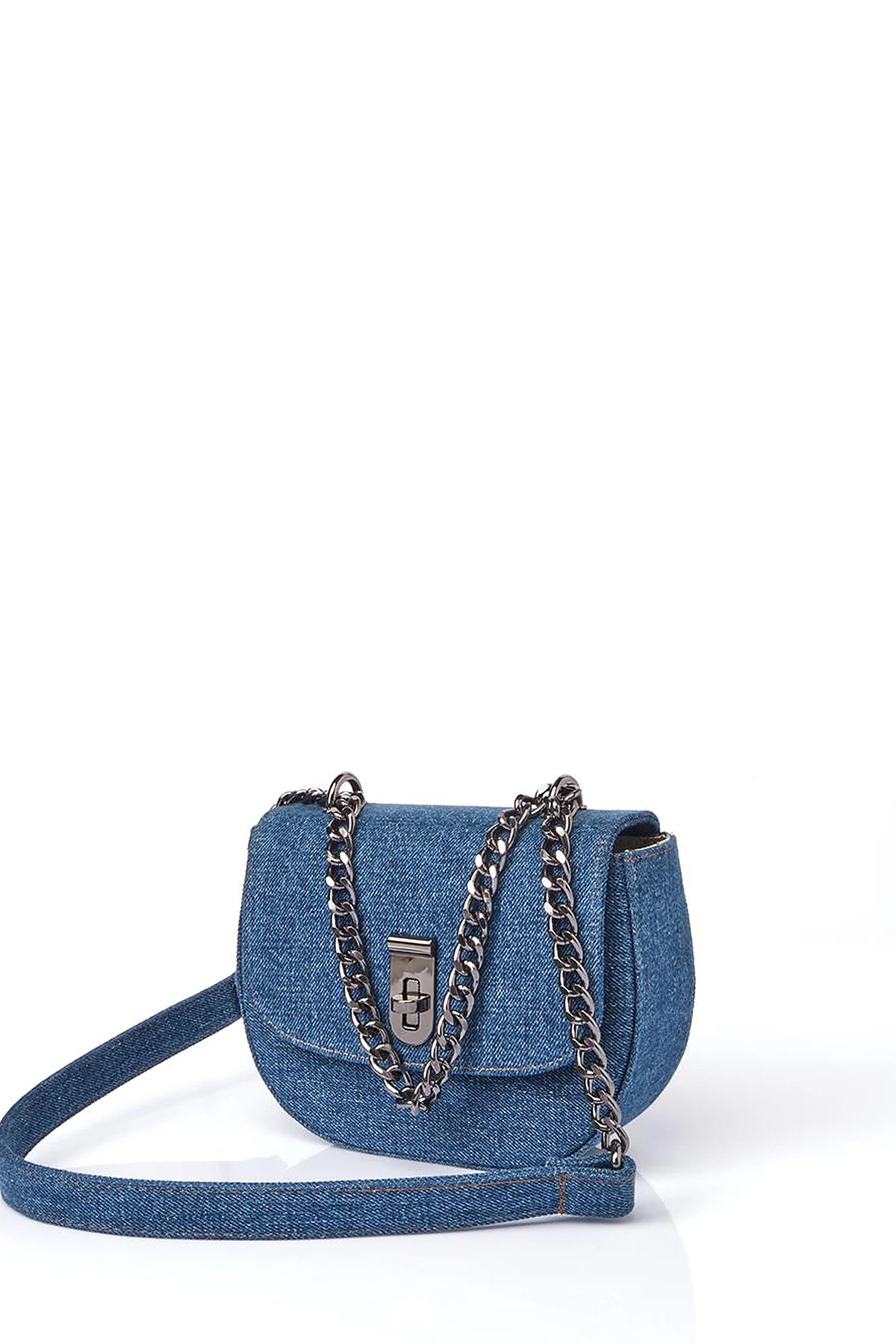 Lidded Denim Shoulder Bag Indigo