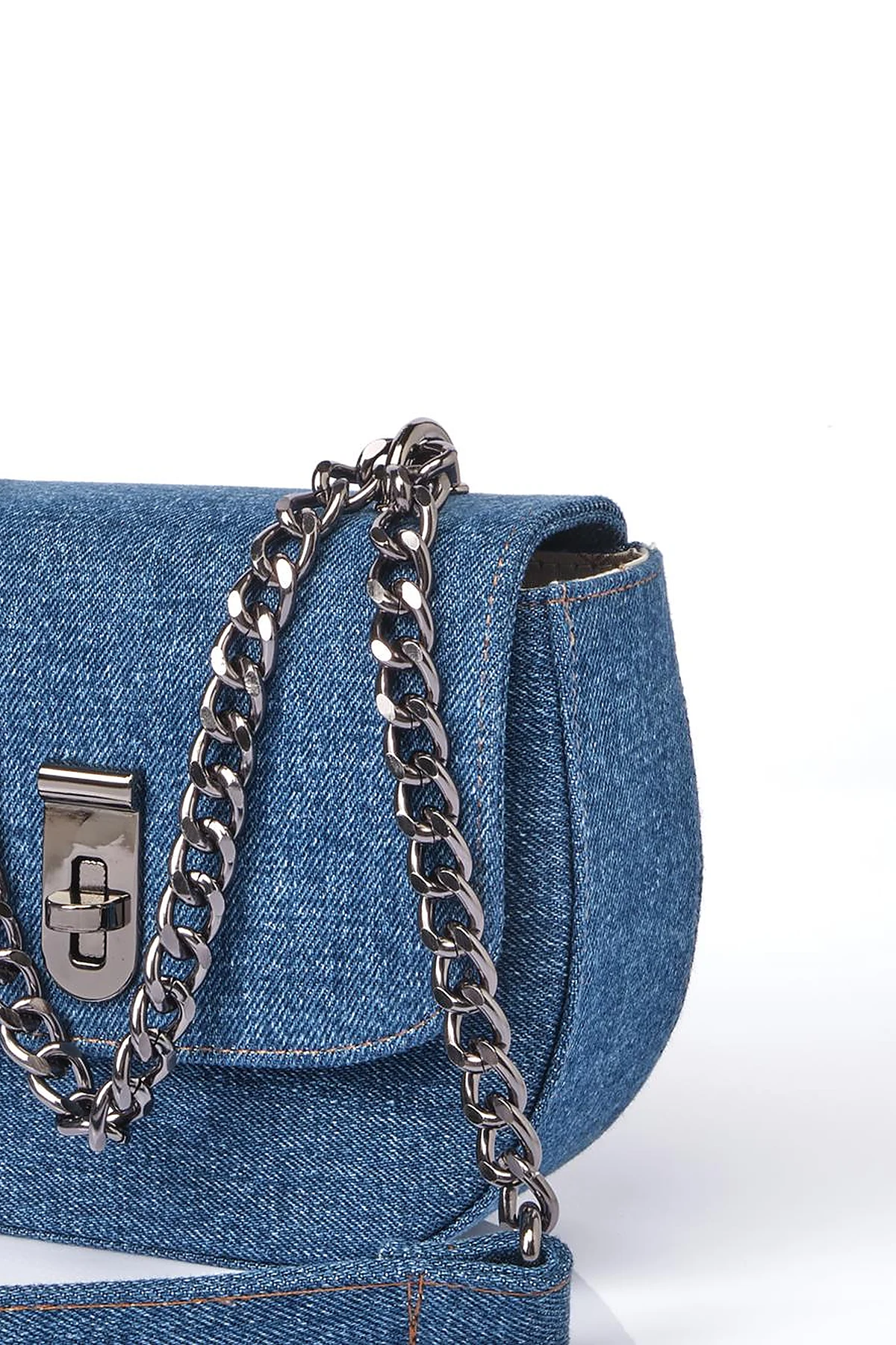 Lidded Denim Shoulder Bag Indigo