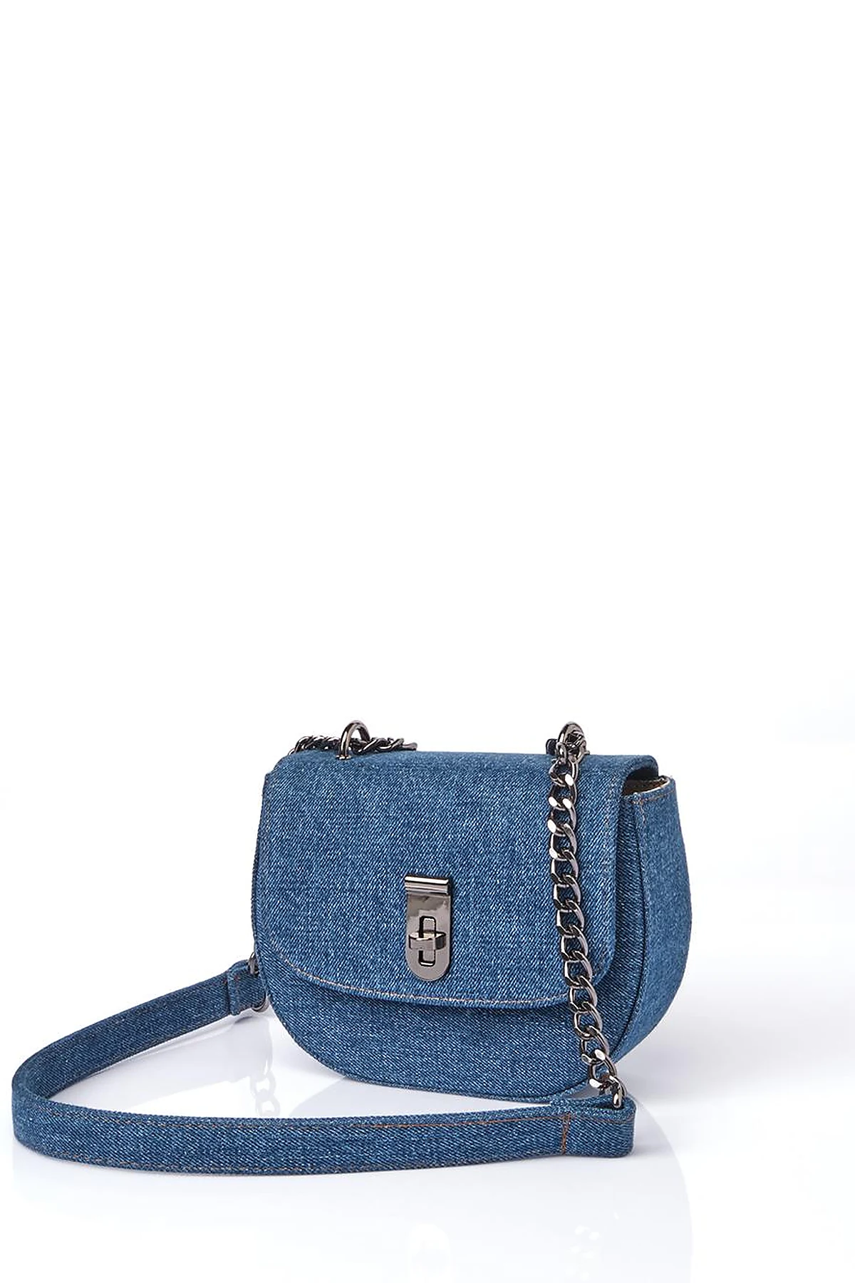 Lidded Denim Shoulder Bag Indigo