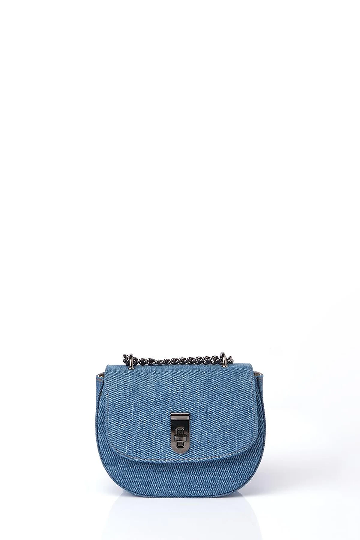 Lidded Denim Shoulder Bag Blue