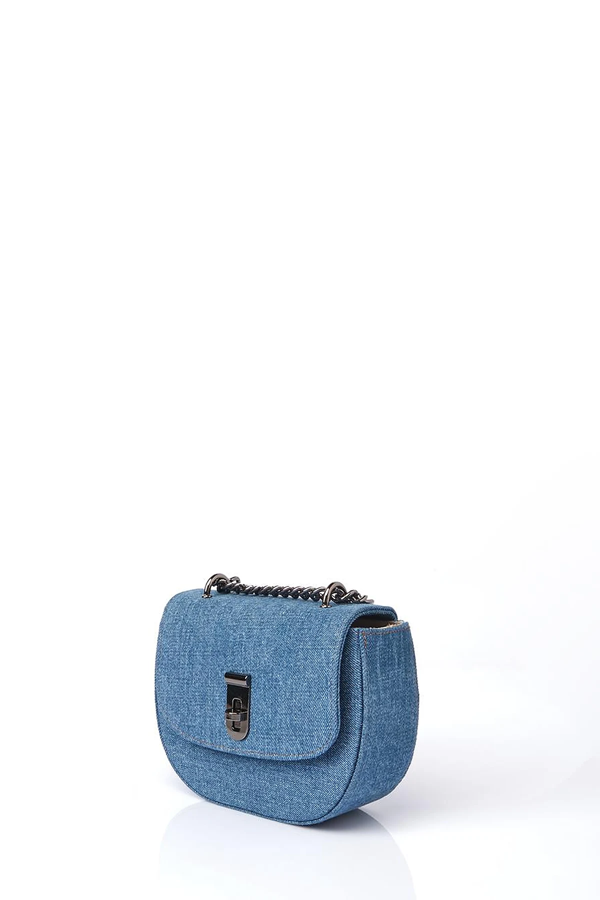 Lidded Denim Shoulder Bag Blue
