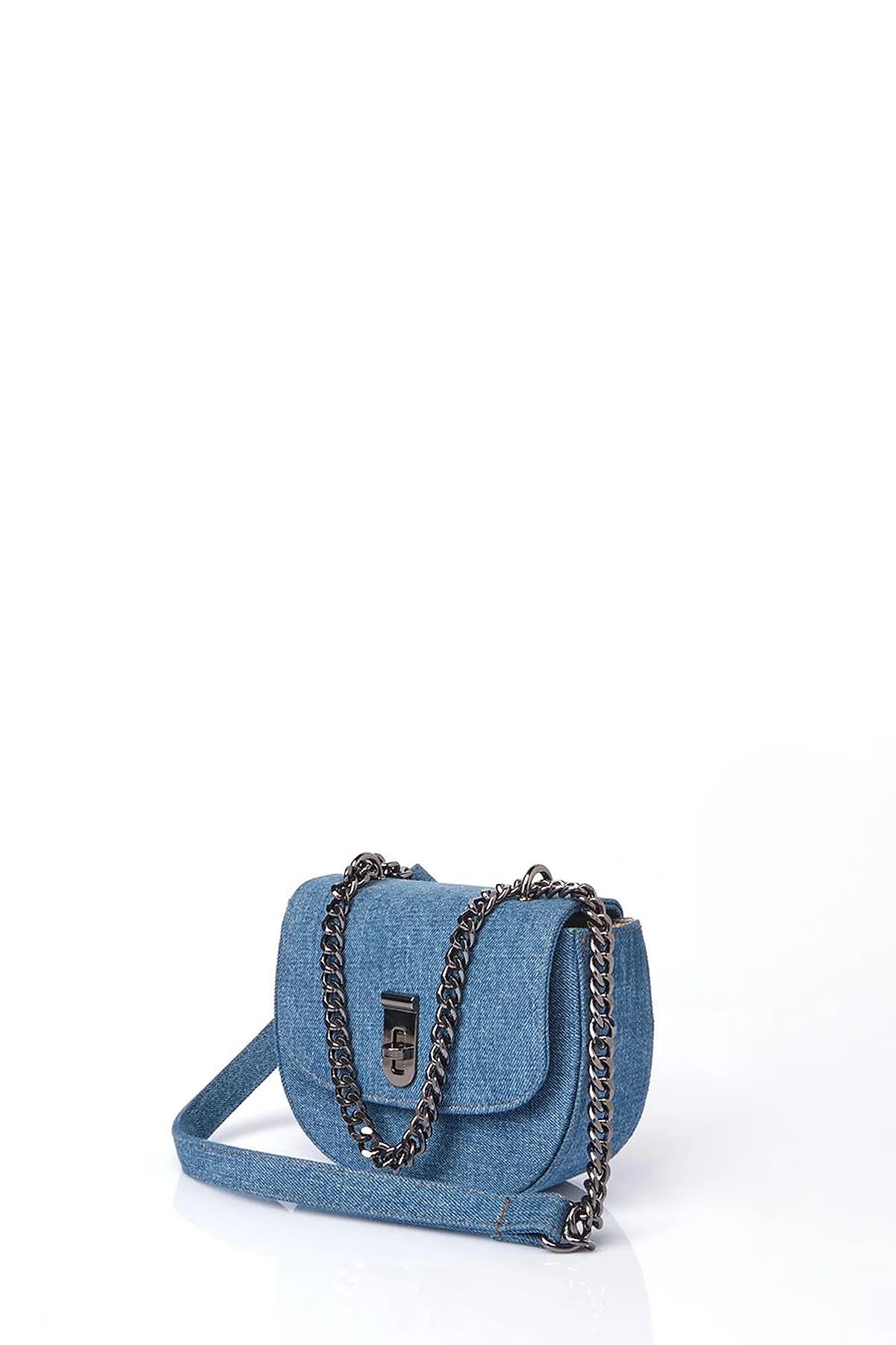 Lidded Denim Shoulder Bag Blue