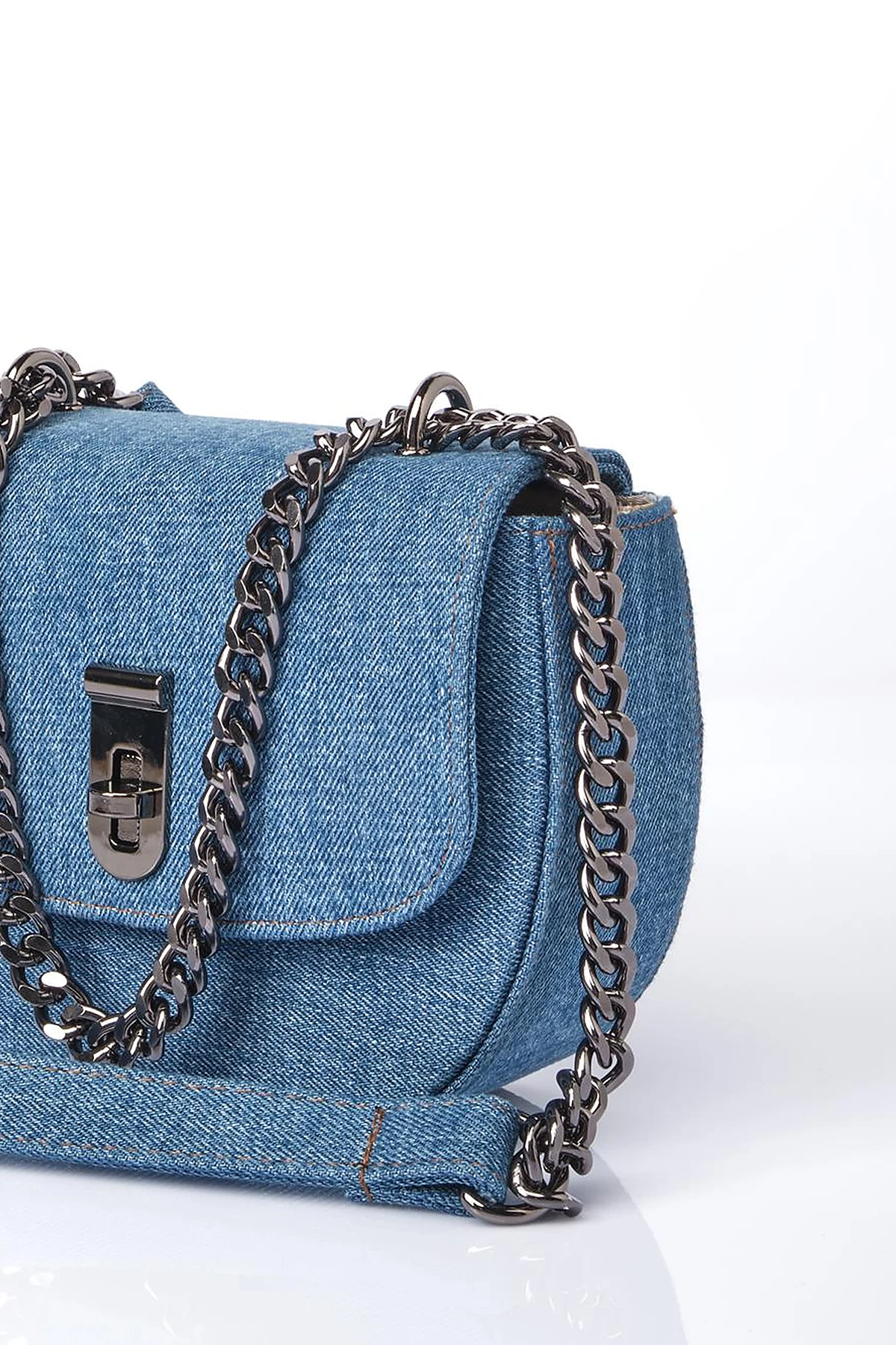 Lidded Denim Shoulder Bag Blue