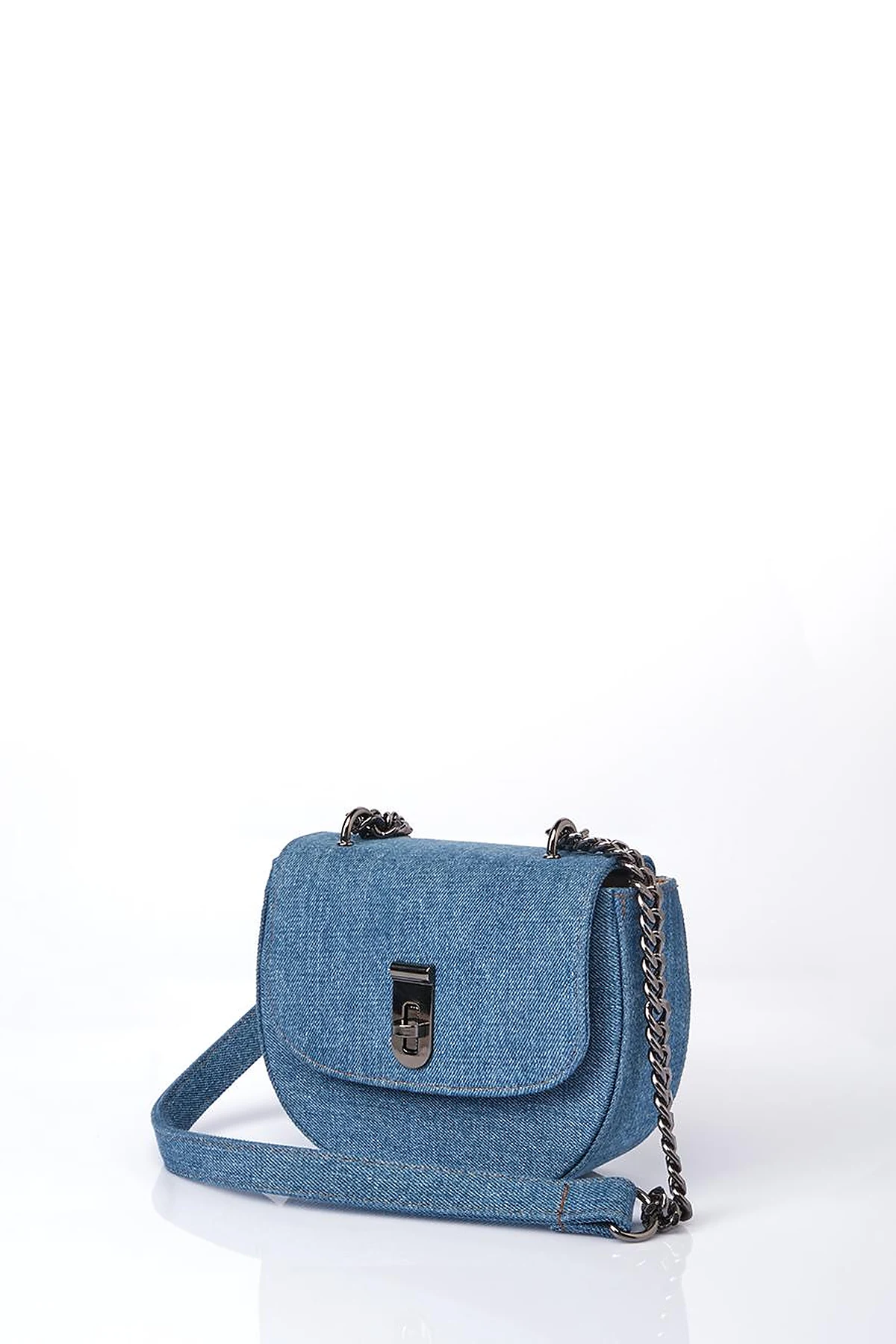 Lidded Denim Shoulder Bag Blue