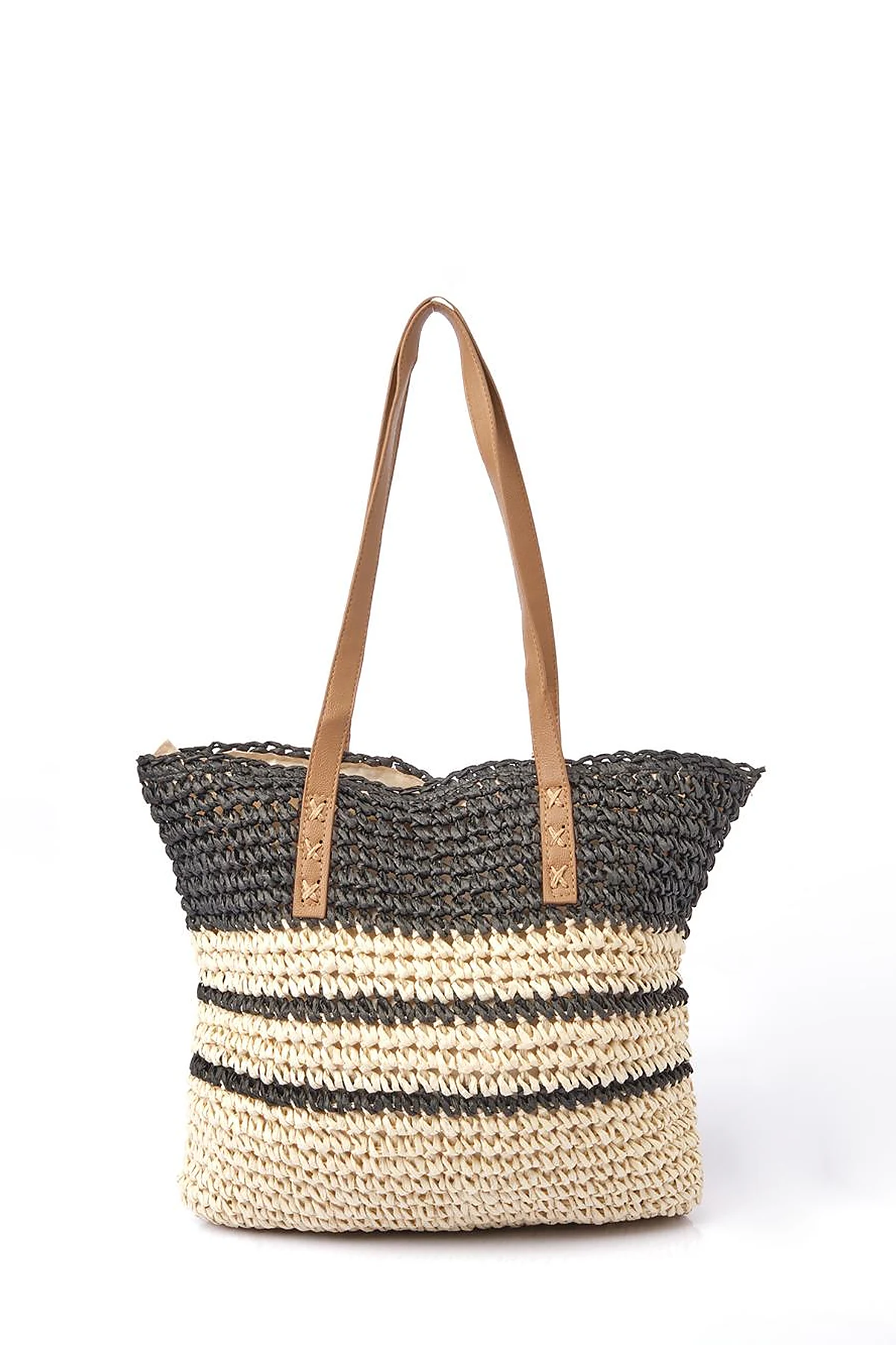 Tassel Detailed Straw Bag Cream-Black