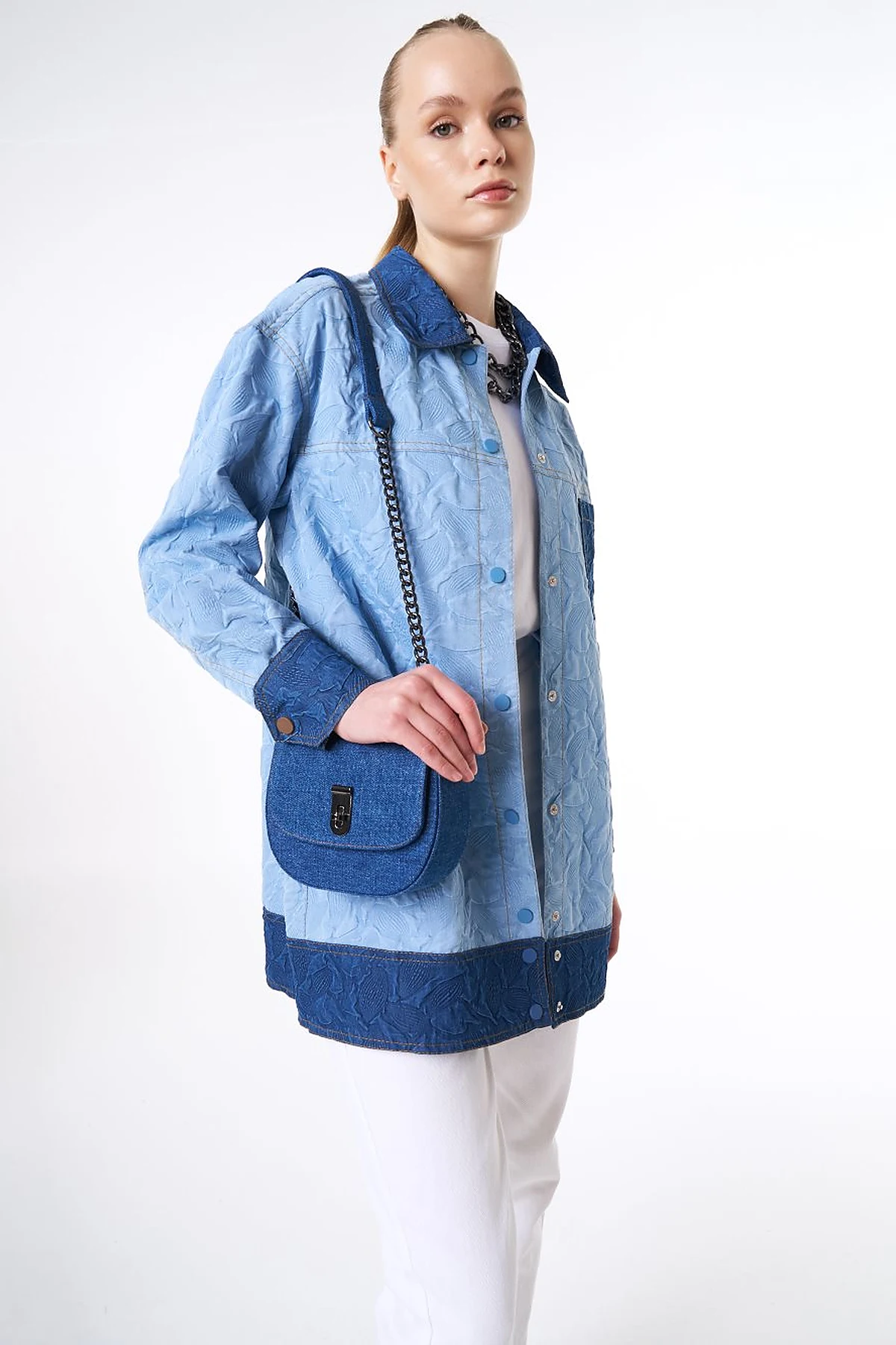 Lidded Denim Shoulder Bag Indigo