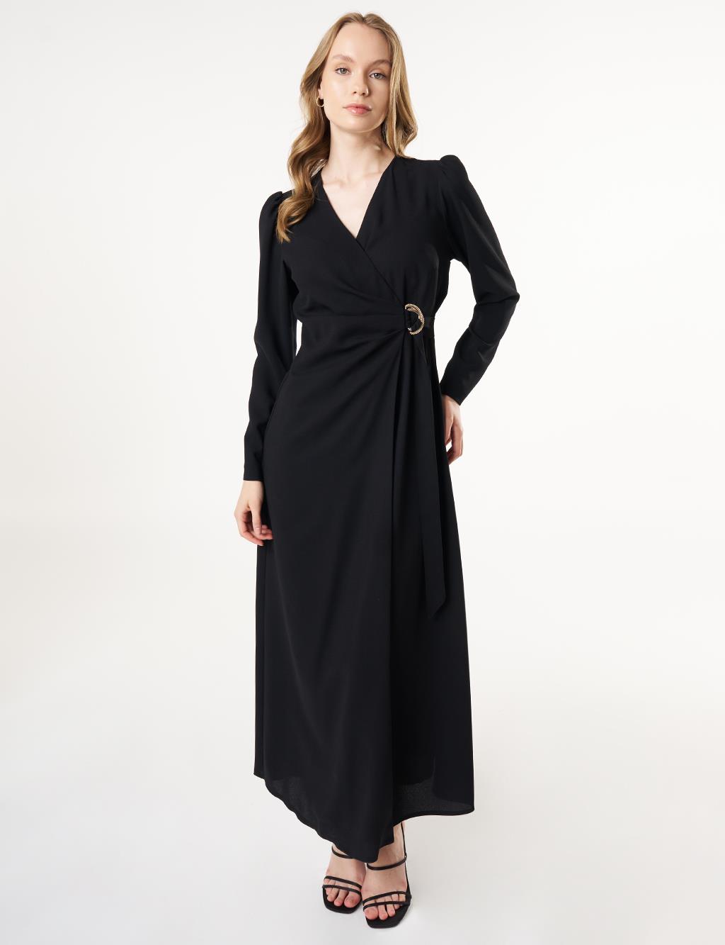 Elegant Dress with Metal Buckle Black