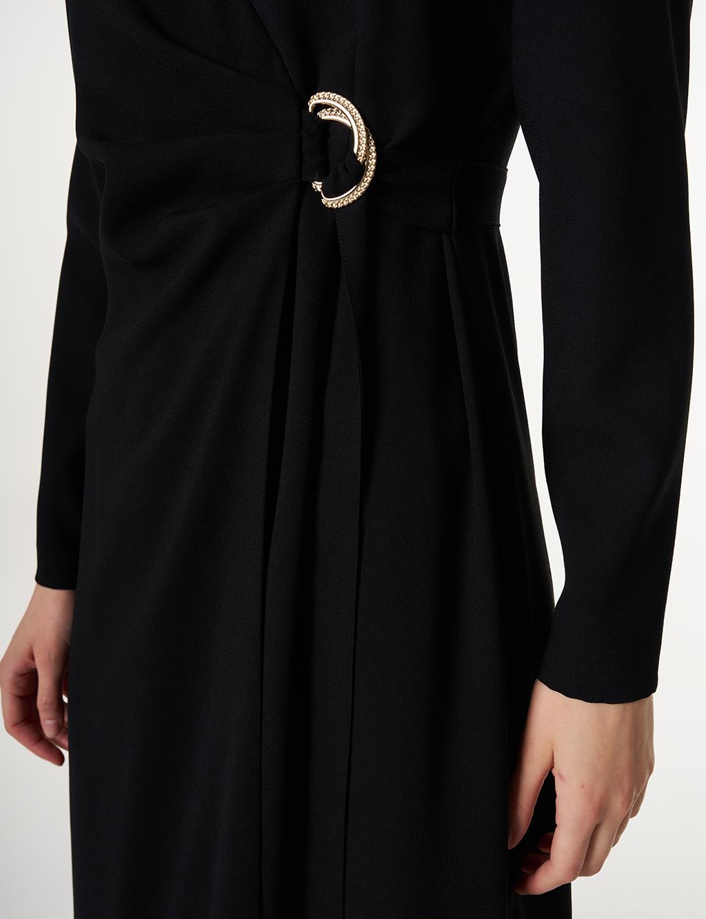 Elegant Dress with Metal Buckle Black
