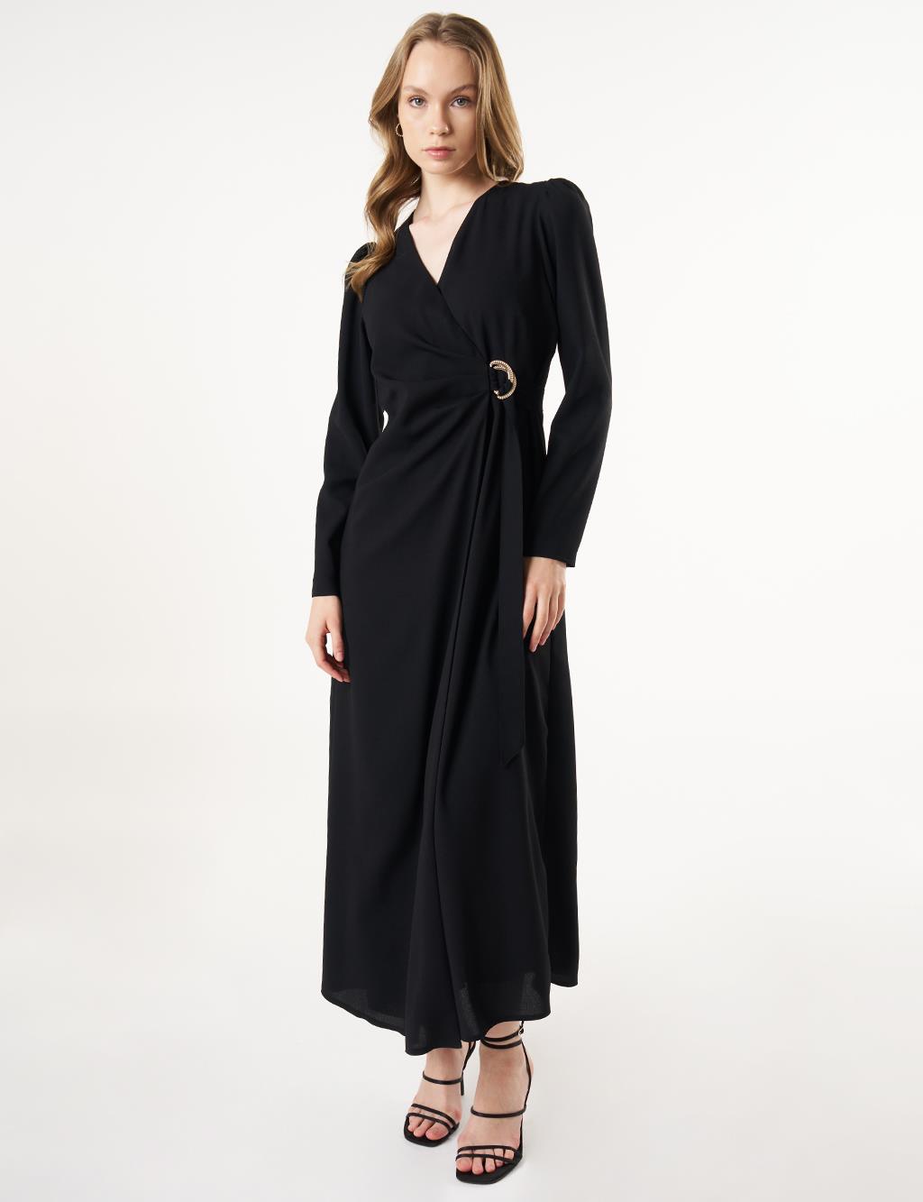 Elegant Dress with Metal Buckle Black