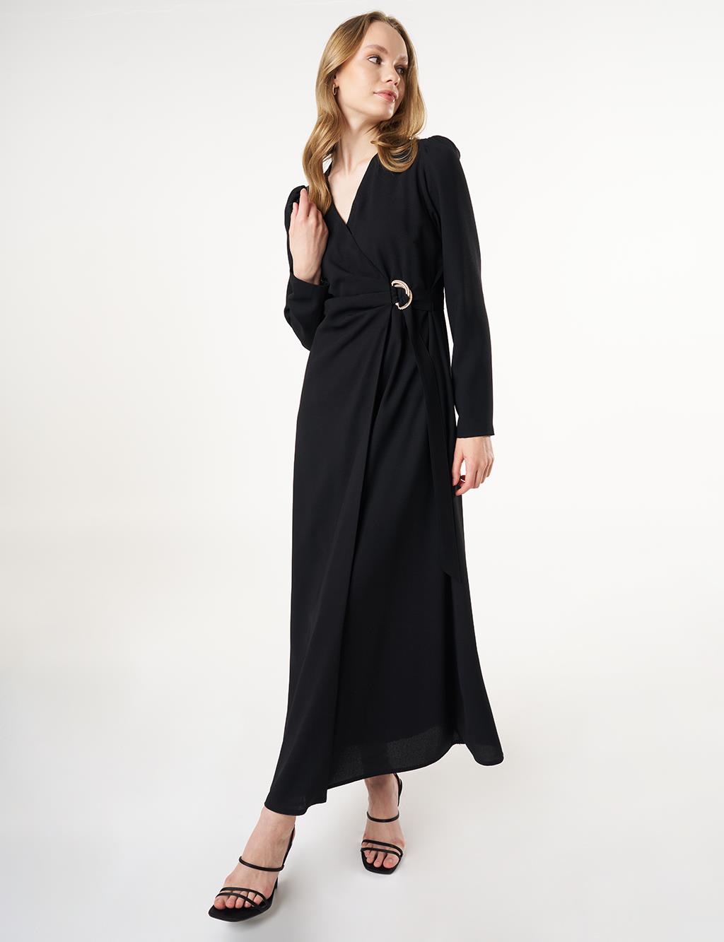 Elegant Dress with Metal Buckle Black