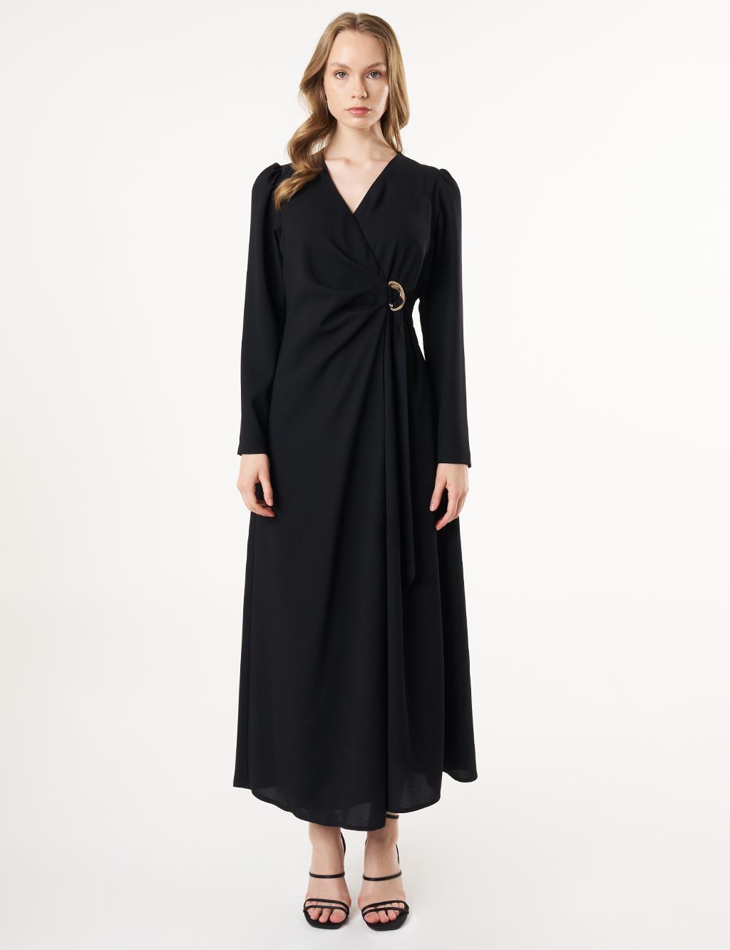 Elegant Dress with Metal Buckle Black