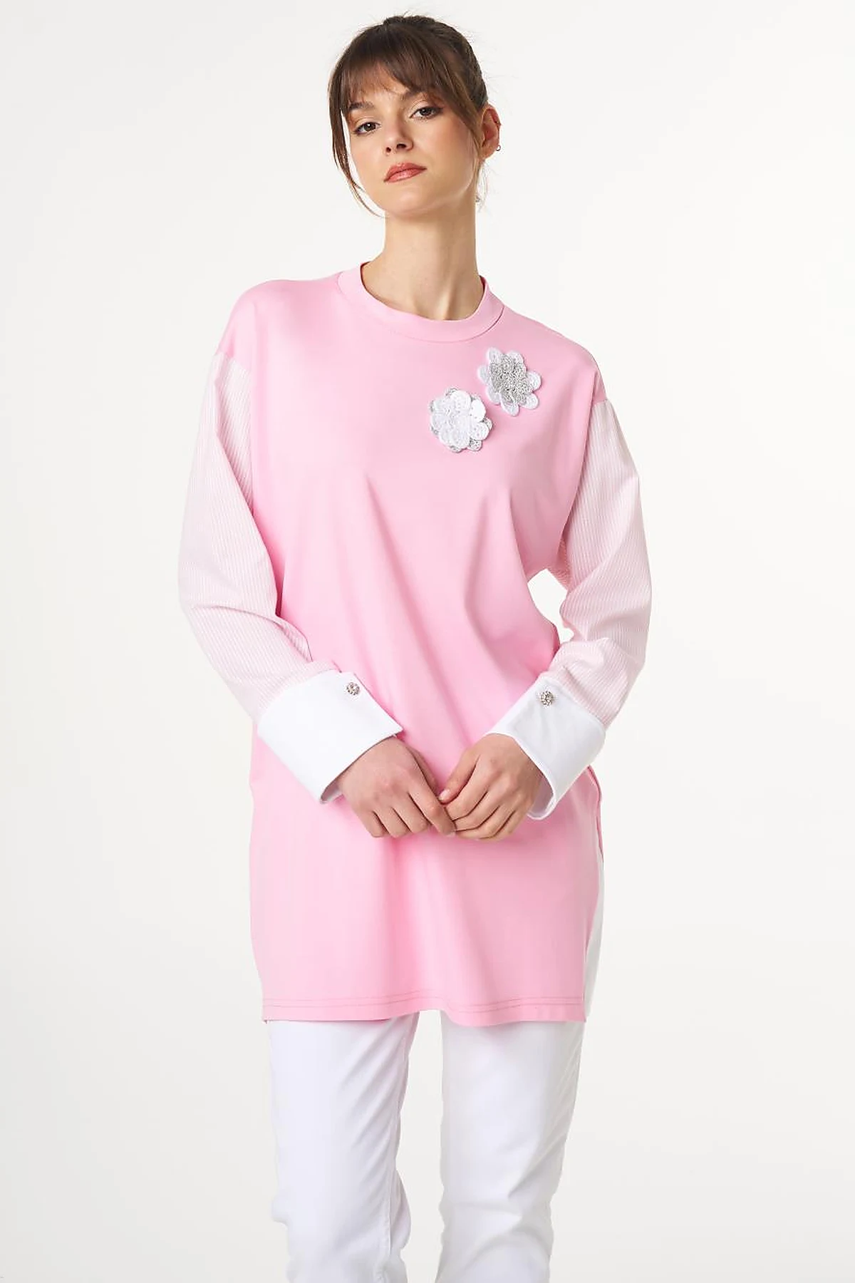 Floral Appliqué Jersey Tunic Candy Pink